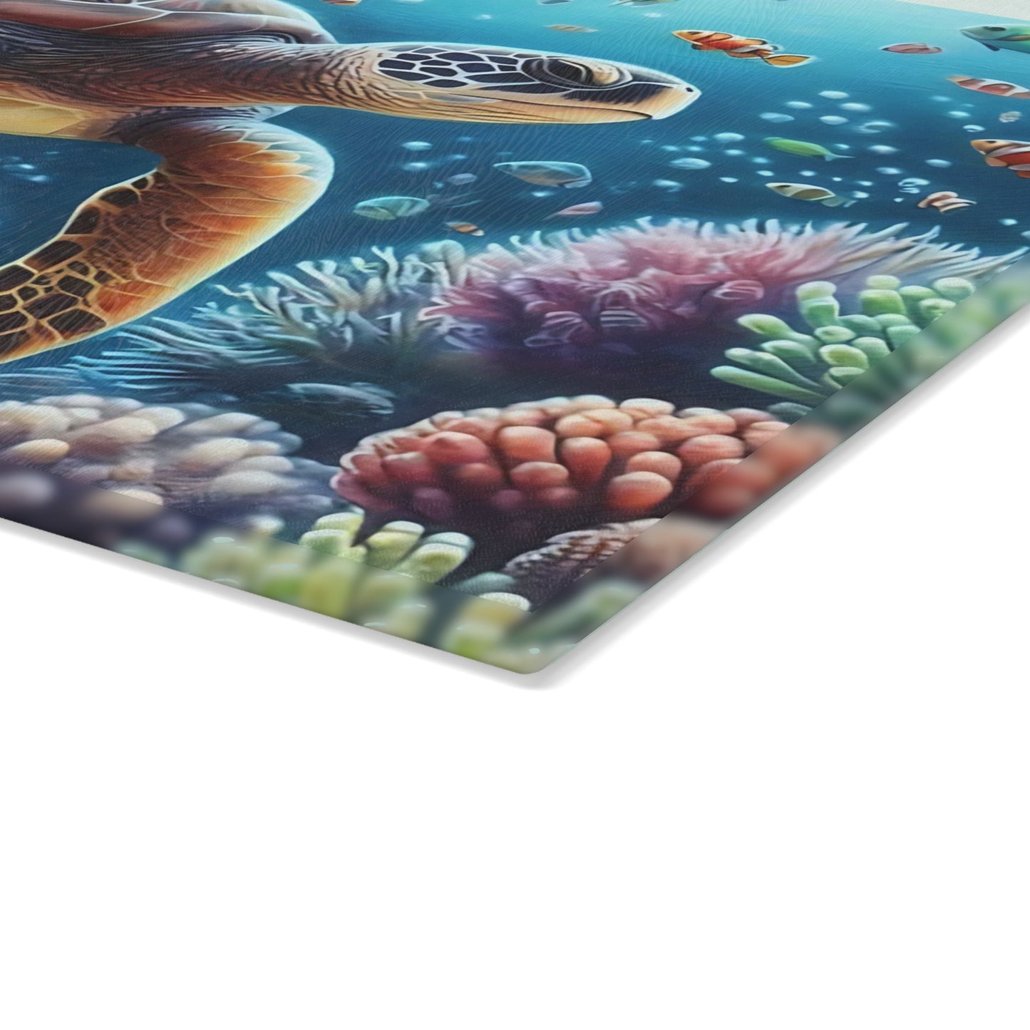 Tabla de cortar con diseño de tortuga marina y arrecife de coral: belleza oceánica serena para tu cocina