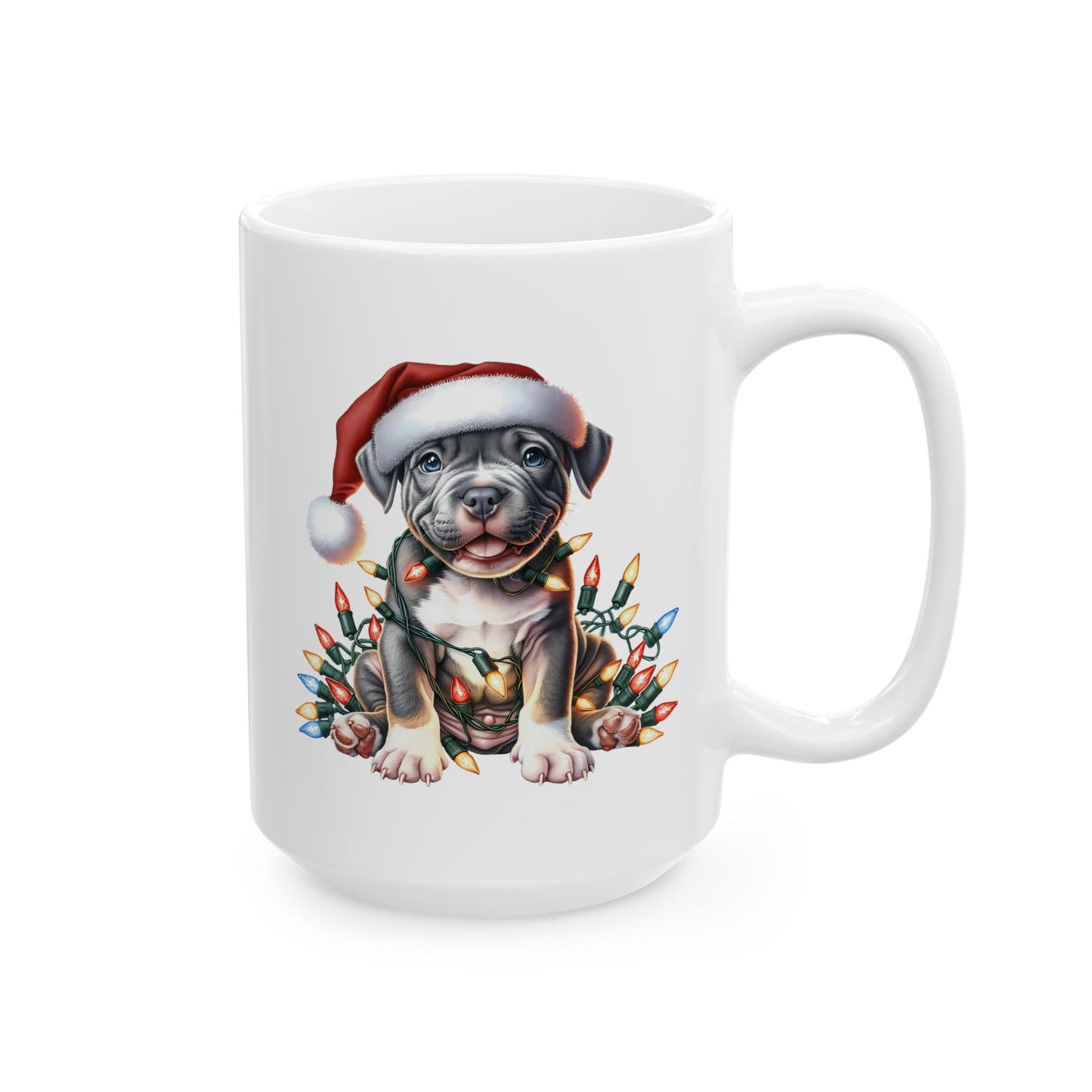 🎄 Pitbull Christmas Lights Mug – Holiday Cheer for Dog Lovers 🐾