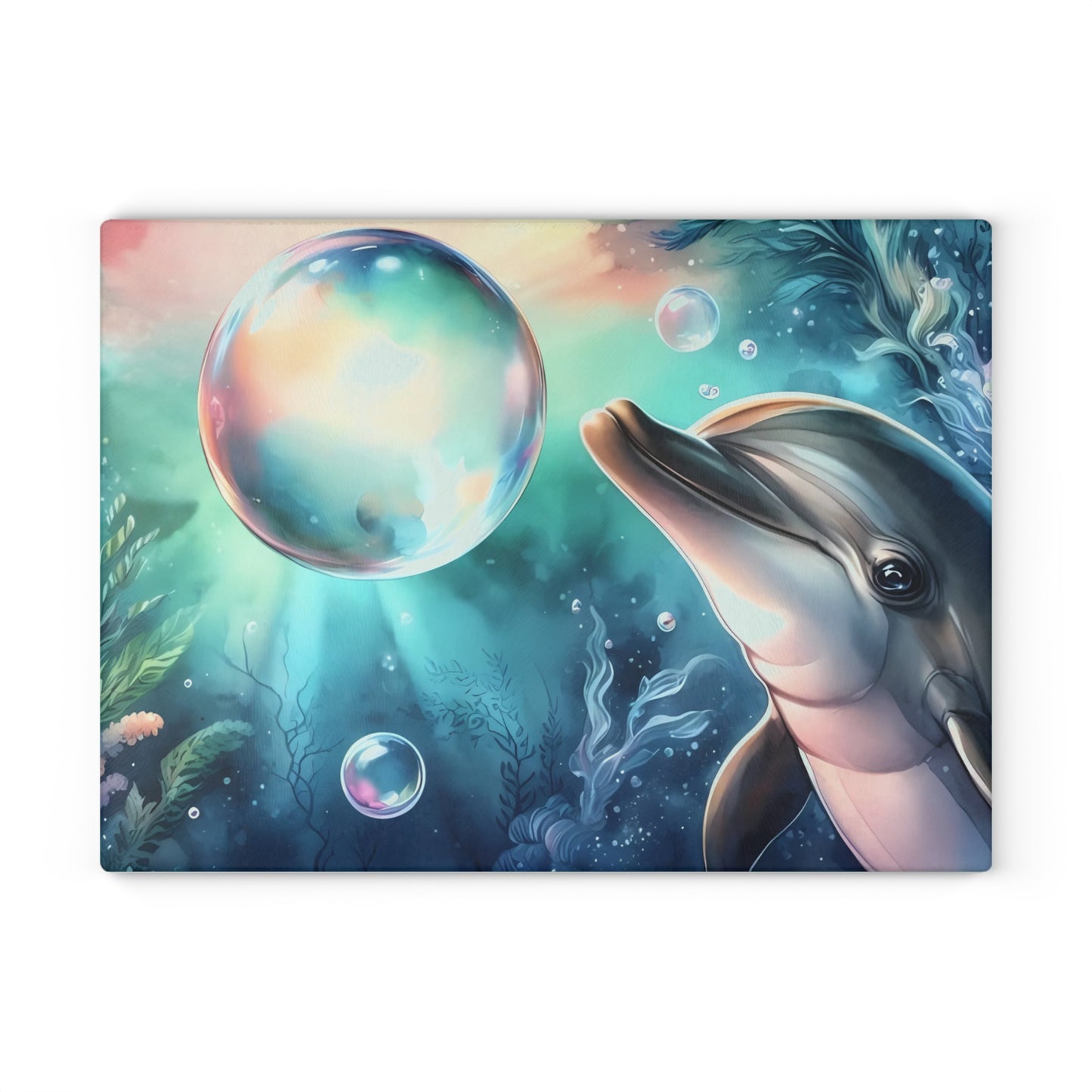 Tabla de cortar con diseño de delfín, vidrio templado con vibrantes escenas de delfines, regalo para chef, regalo para ella, regalo de boda o inauguración de la casa.