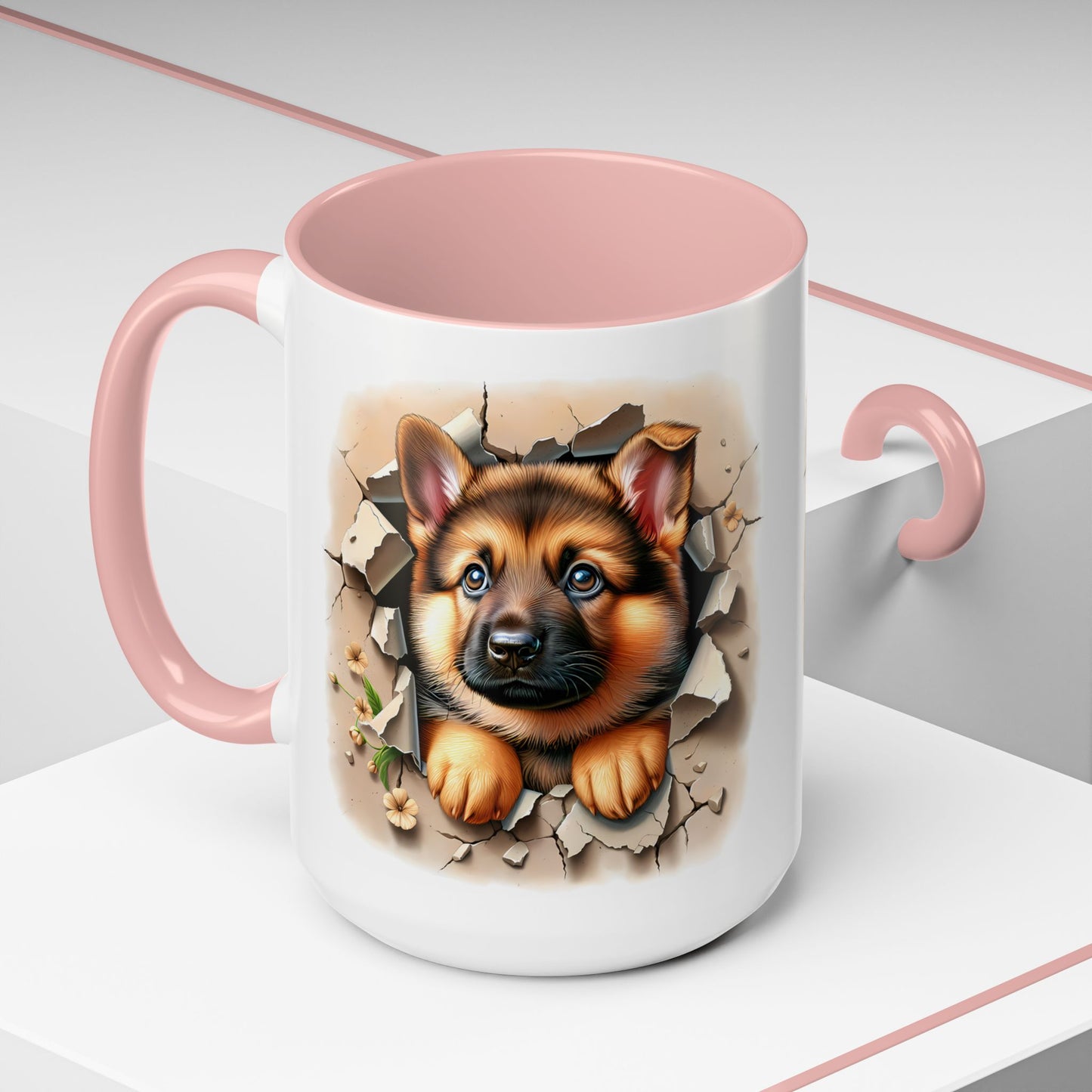 🐾☕ German Shepherd Puppy Peek Accent Mug – Loyal Pup Lover Gift ✨🖤
