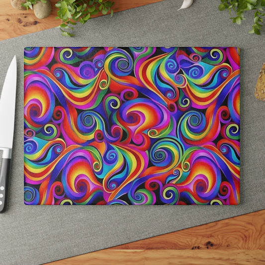 🌈 Rainbow Swirl Cutting Board – Bold Abstract Color Splash for Your Kitchen