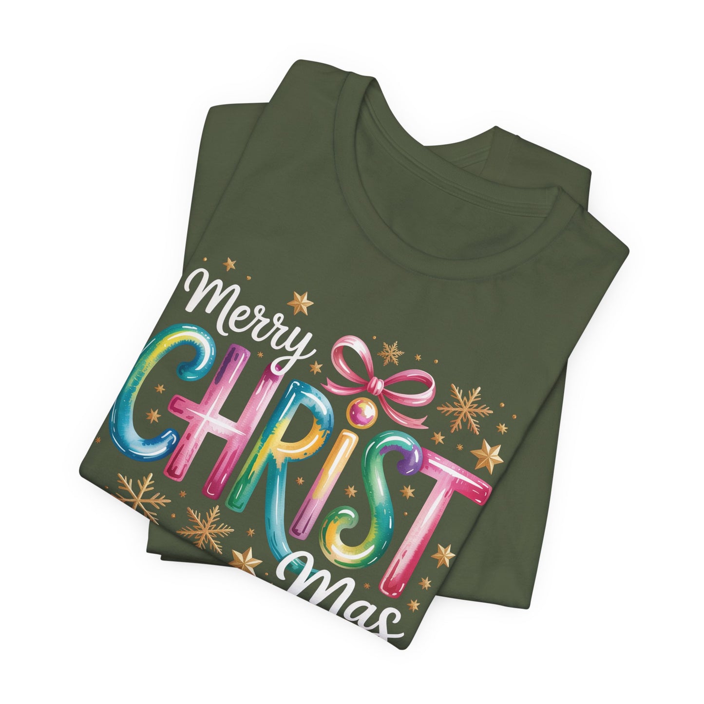 🎄✨ Merry Christmas Glow Lettering T-Shirt – Festive & Bright Holiday Style 🎁🌟