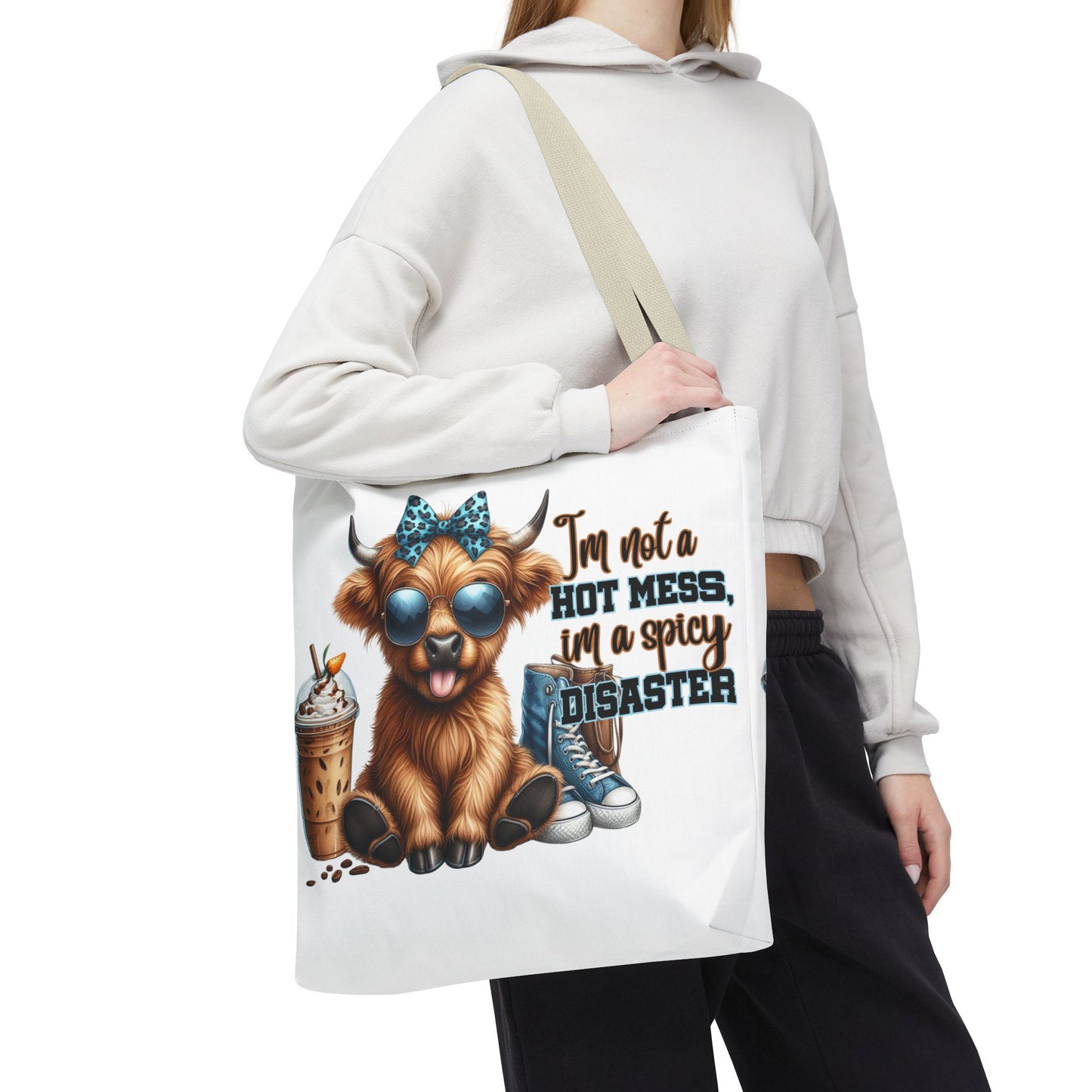 Bolsa de tela Highland Cow: «No soy un desastre picante, soy un desastre picante».