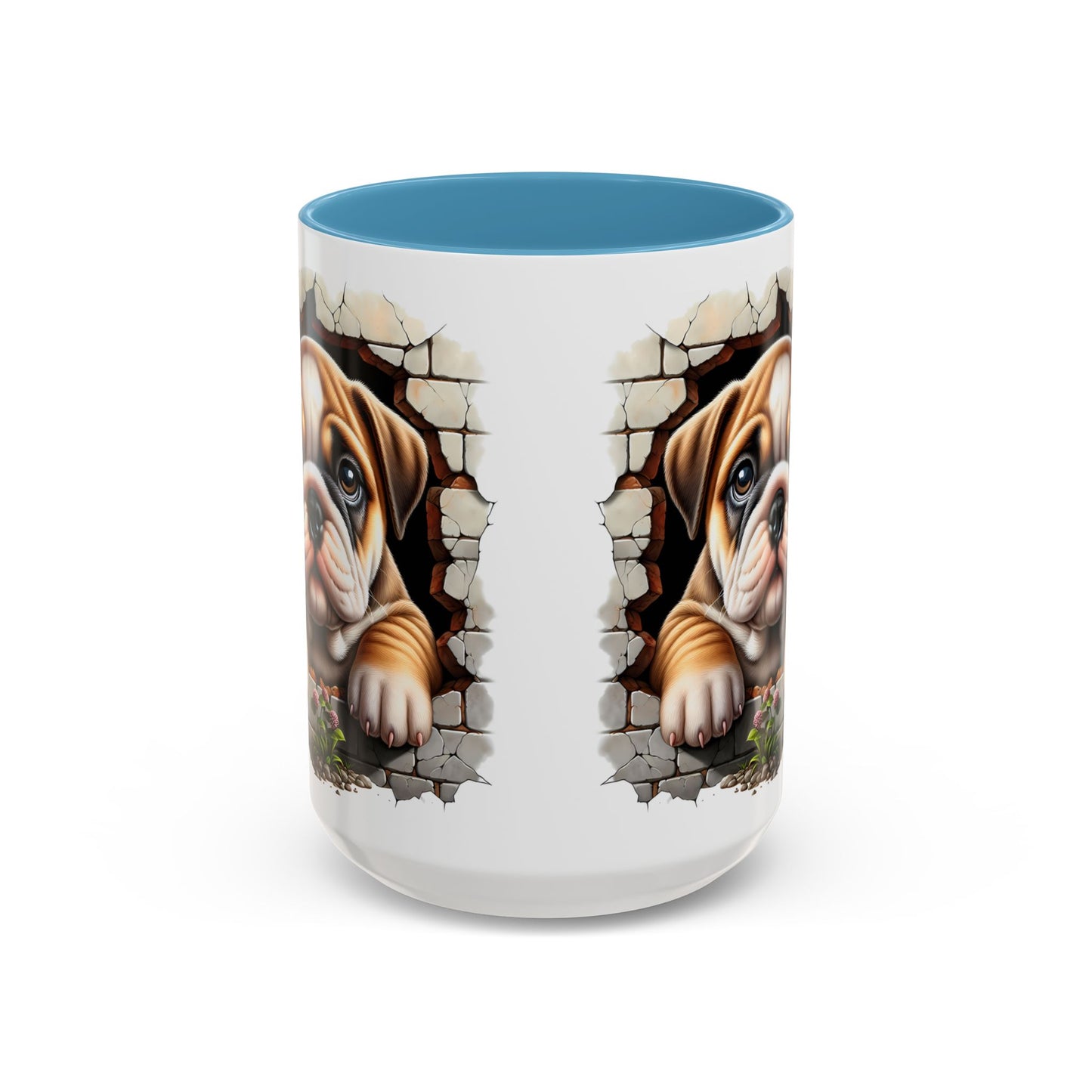 🎀🐶 English Bulldog Puppy Accent Mug – Cute Peek-Through Dog Design for Animal Lovers ☕💖