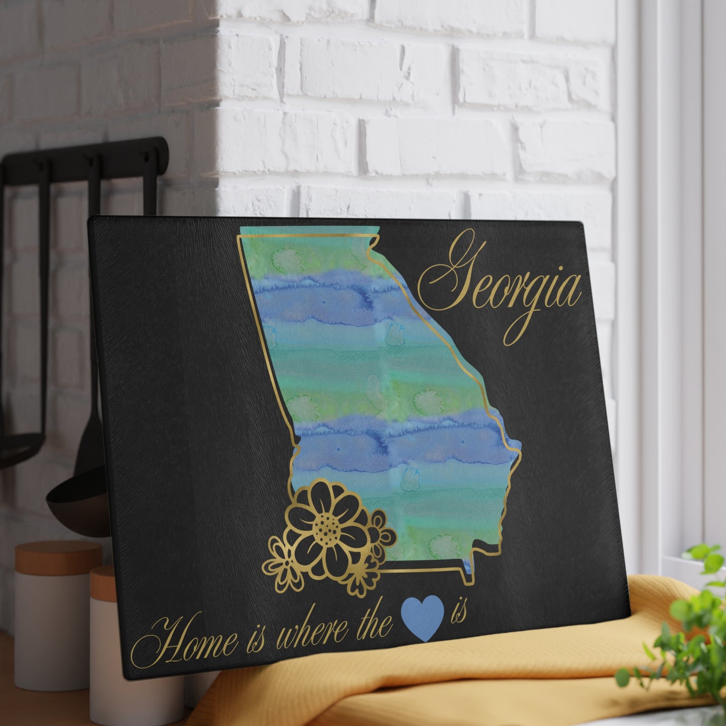 💙 Georgia State Cutting Board – Southern Roots with Watercolor Elegance