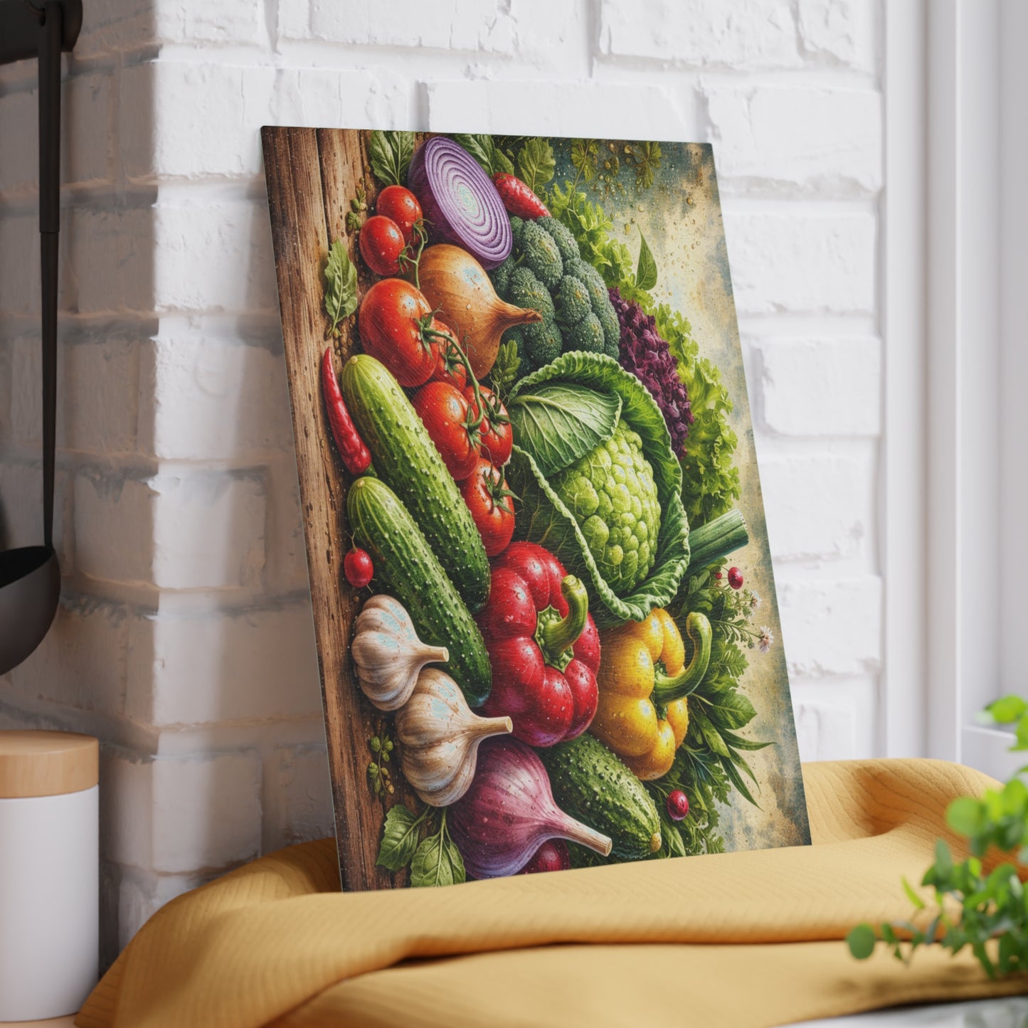 Garden Harvest Glass Cutting Board – Fresh Farm Market Inspired Kitchen Art