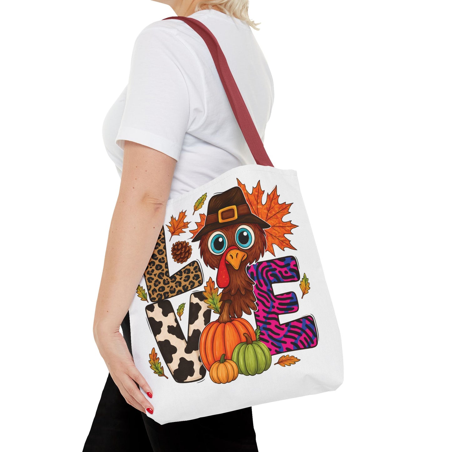 🦃 LOVE Turkey Tote Bag – Wild Prints, Big Eyes & Thanksgiving Fun 🎨