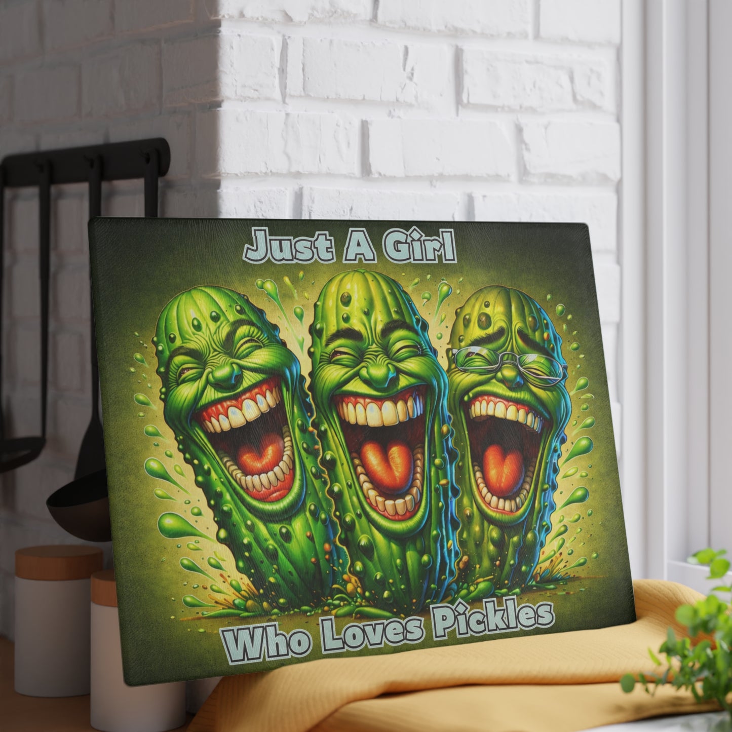 Just a Girl Who Loves Pickles Glass Cutting Board – Funny Pickle Kitchen Decor