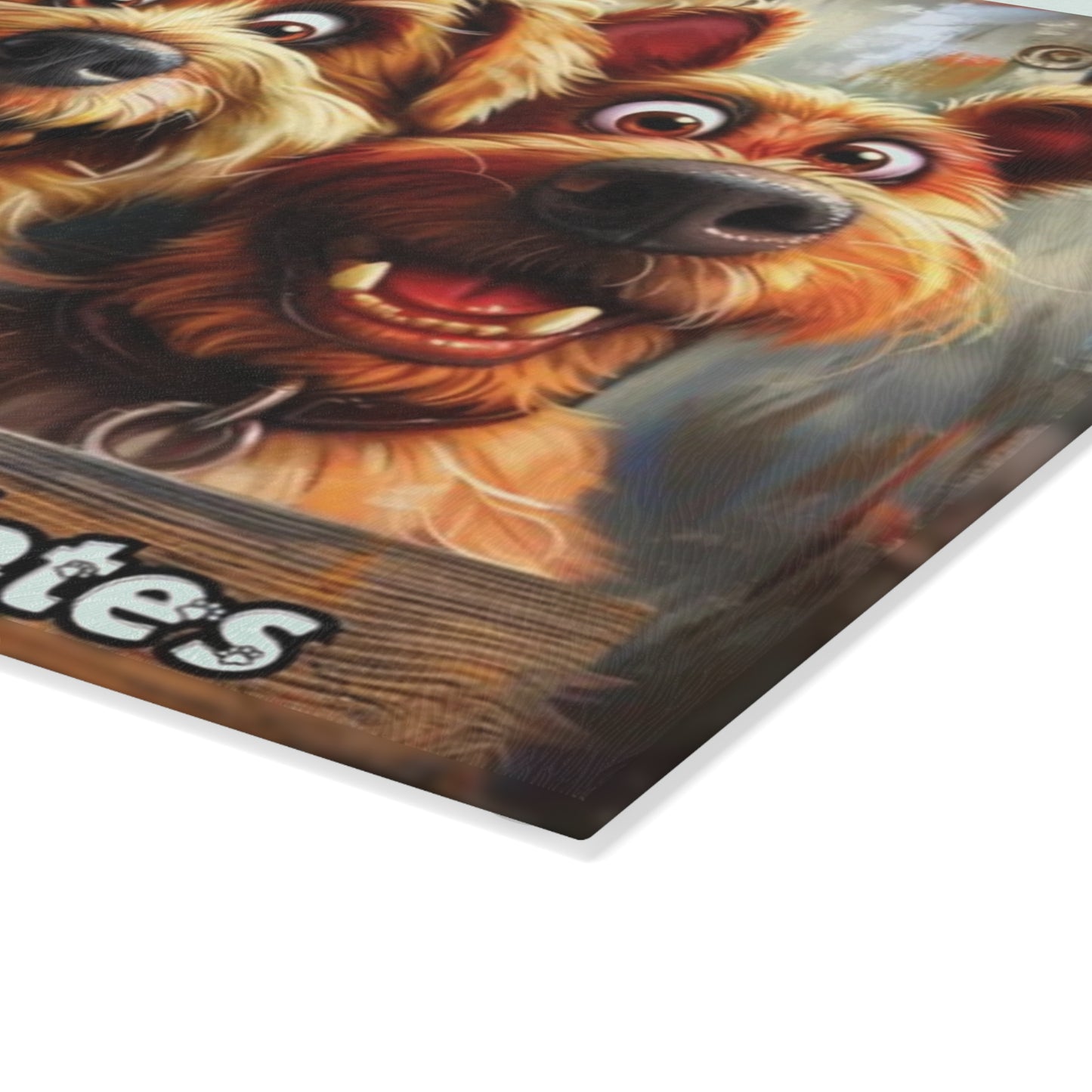 🐾🐕 “Happy Pups Kitchen Board” Glass Cutting Board – Cheerful Decorative Kitchen Accent