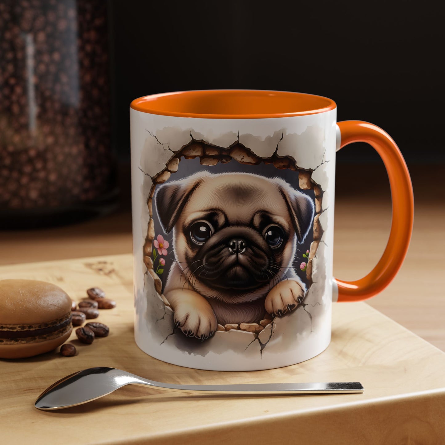 🐾💛 Pug Puppy Accent Mug – Cute Wrinkly Pug Coffee Cup ☕✨