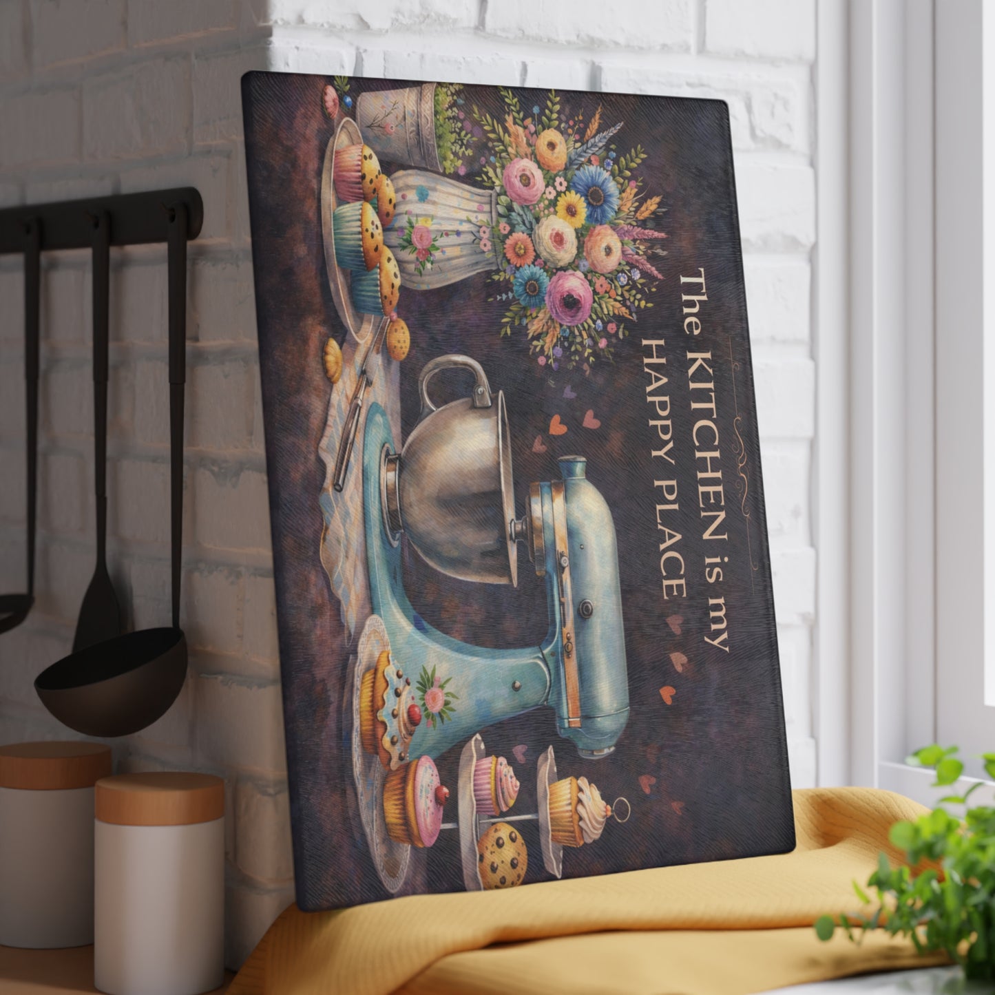 The Kitchen Is My Happy Place Glass Cutting Board – Baking Lover Kitchen Decor