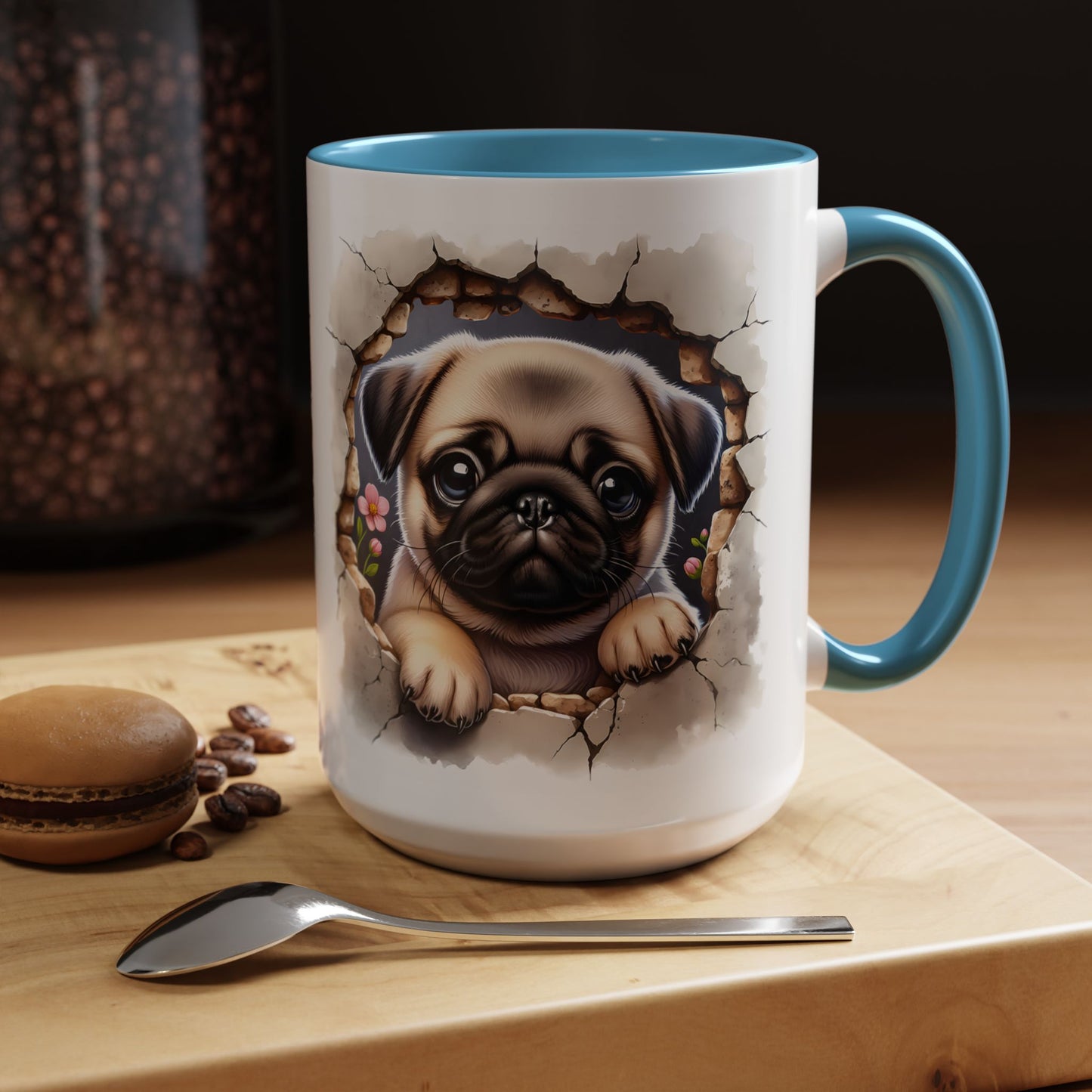 🐾💛 Pug Puppy Accent Mug – Cute Wrinkly Pug Coffee Cup ☕✨