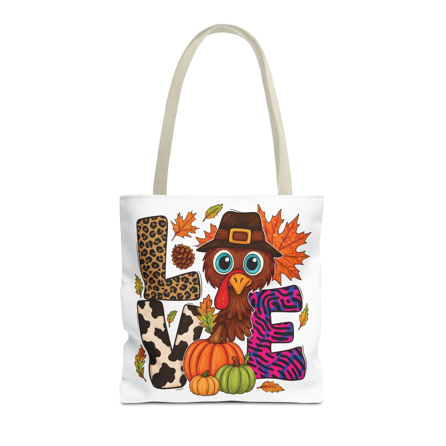 🦃 LOVE Turkey Tote Bag – Wild Prints, Big Eyes & Thanksgiving Fun 🎨
