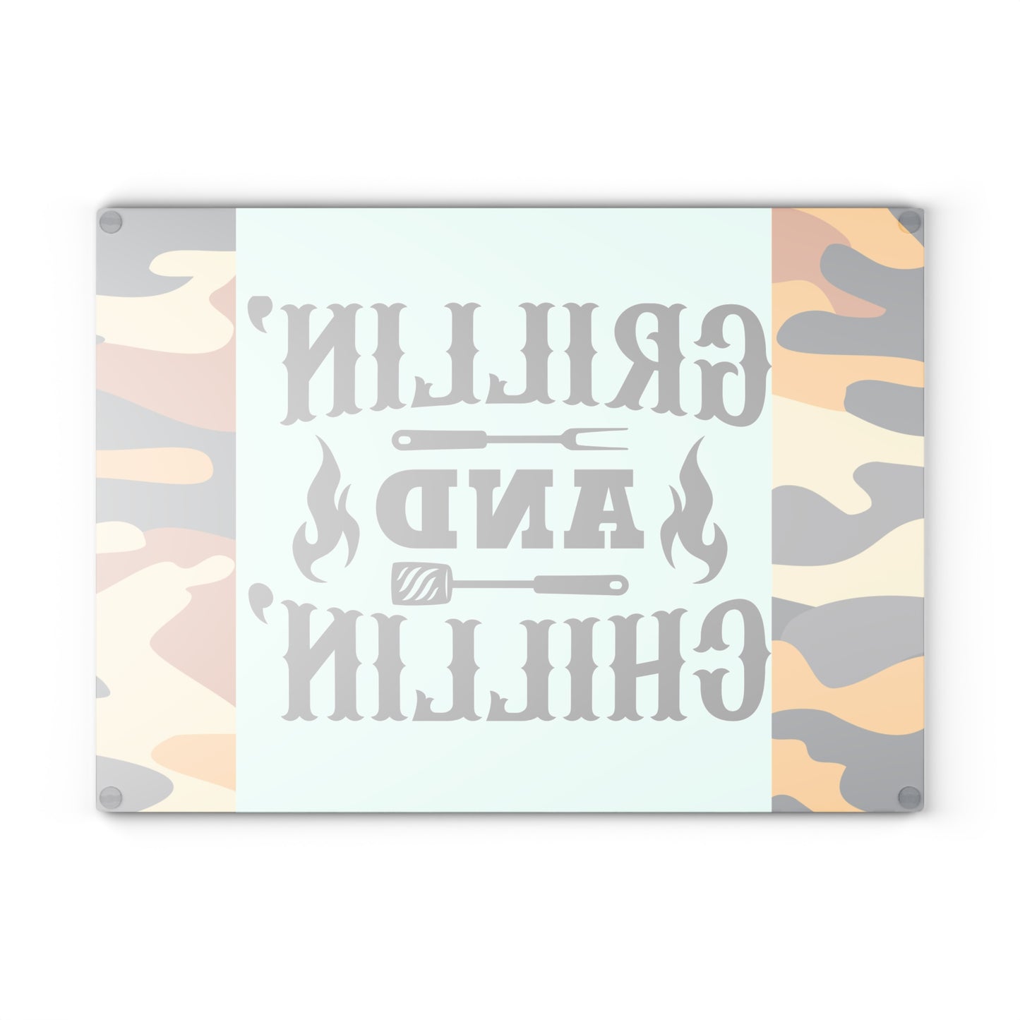 Tabla de cortar de vidrio GRILLIN AND CHILLIN – Estilo camuflaje para preparar barbacoa 🍔