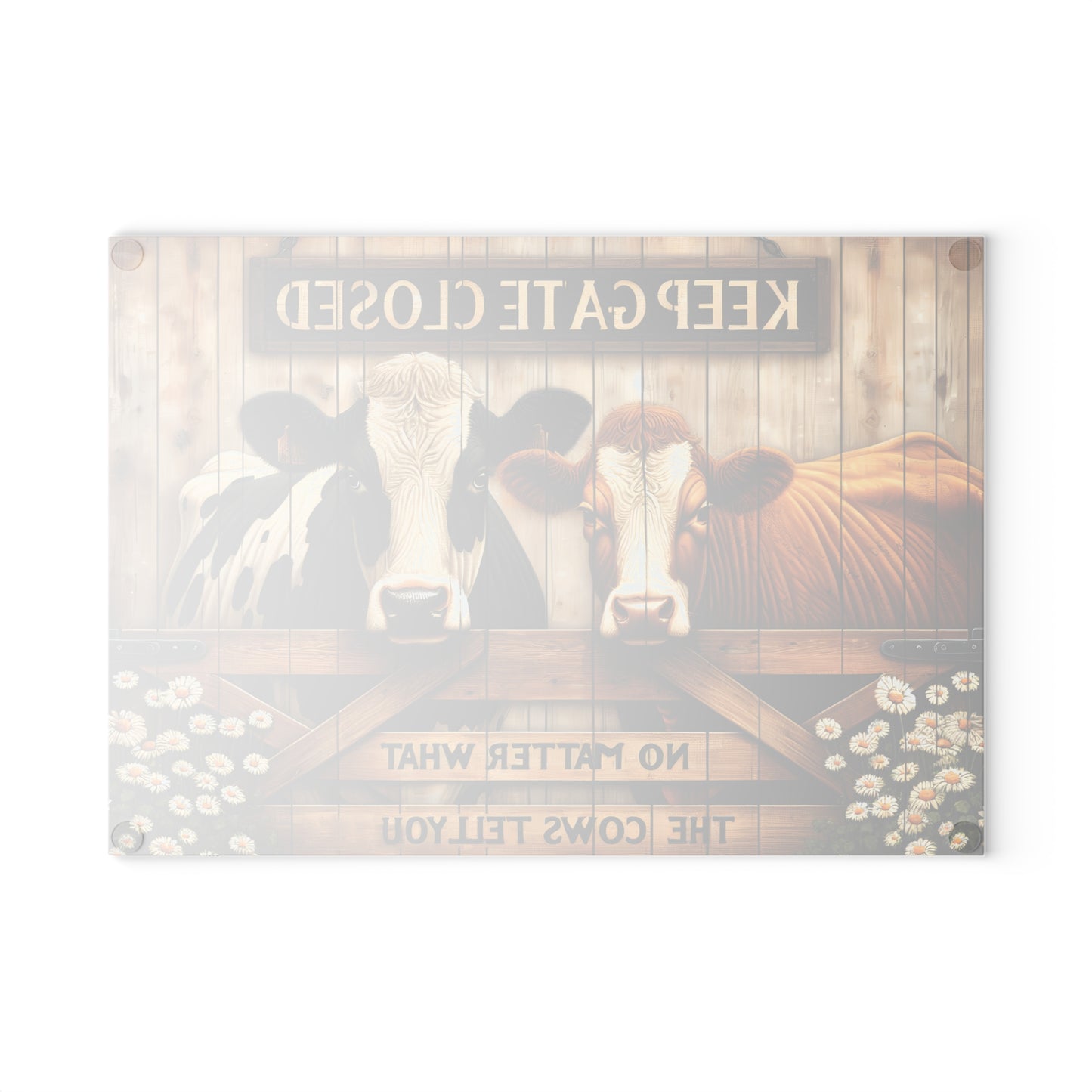🐮 Keep Gate Closed Cow Cutting Board – Funny Farmhouse Charm for Your Kitchen
