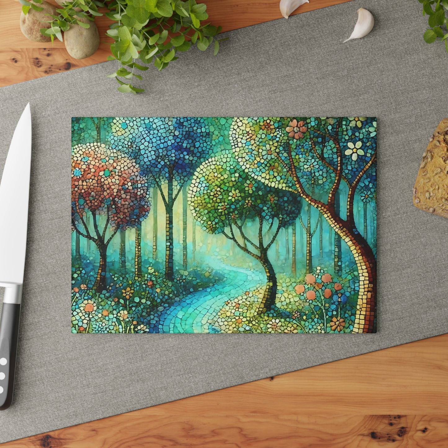 Tabla de cortar de vidrio templado con diseño de mosaico – Artistic Nature Design