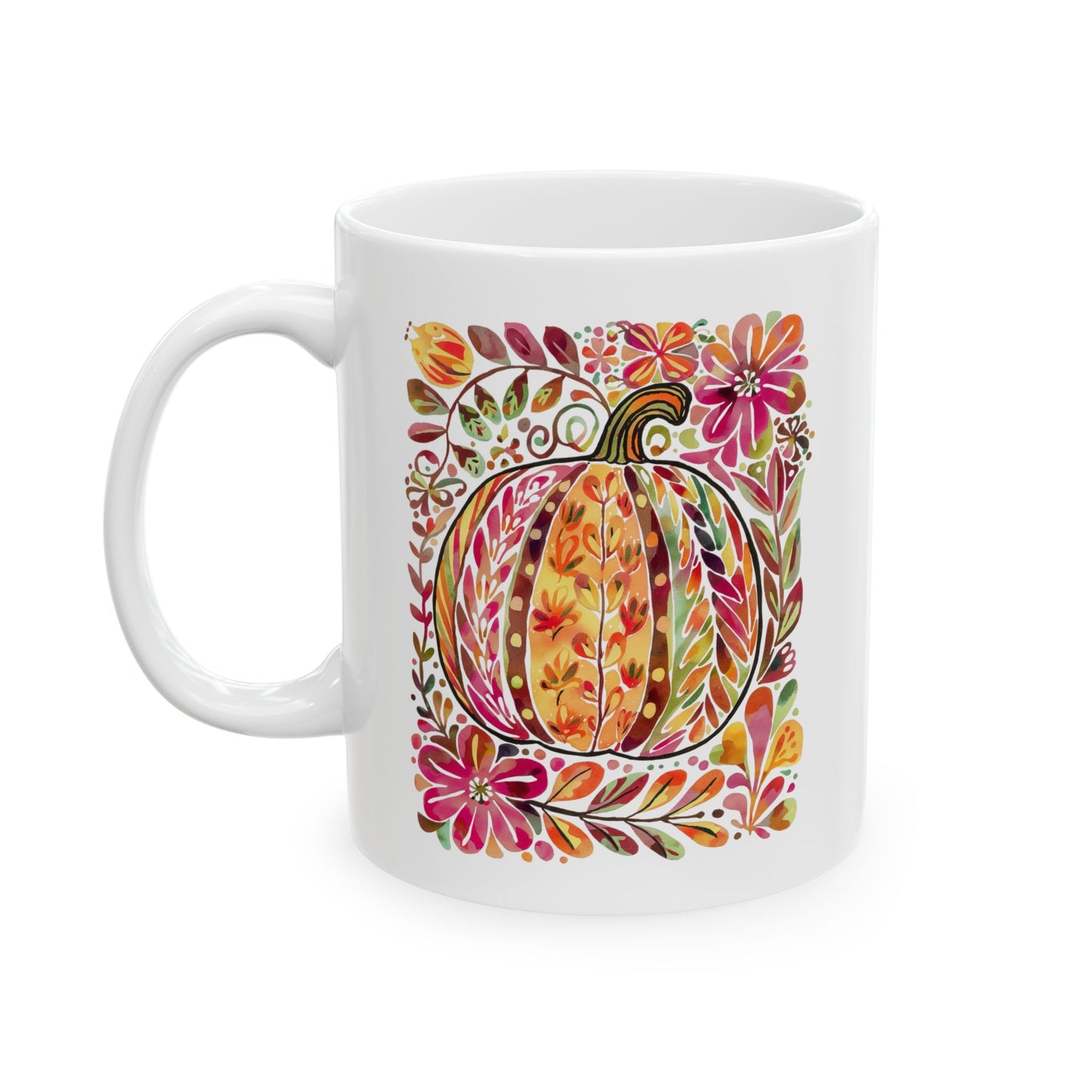 🎃🌸 Floral Pumpkin Mug – Autumn Harvest Coffee Cup 🍂☕