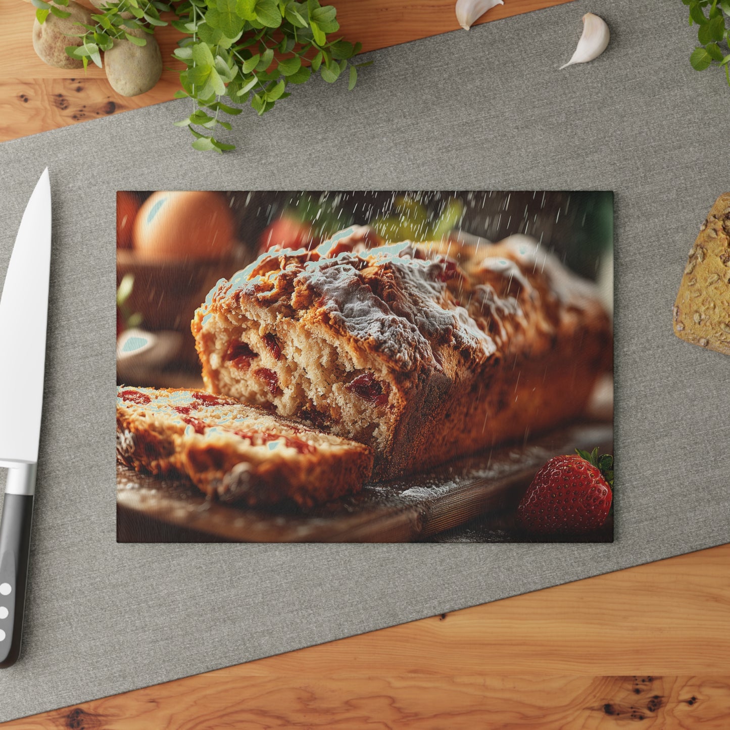 🍓✨ Strawberry Bread Rustic Cutting Board – Sweet Charm for Your Kitchen 🍞
