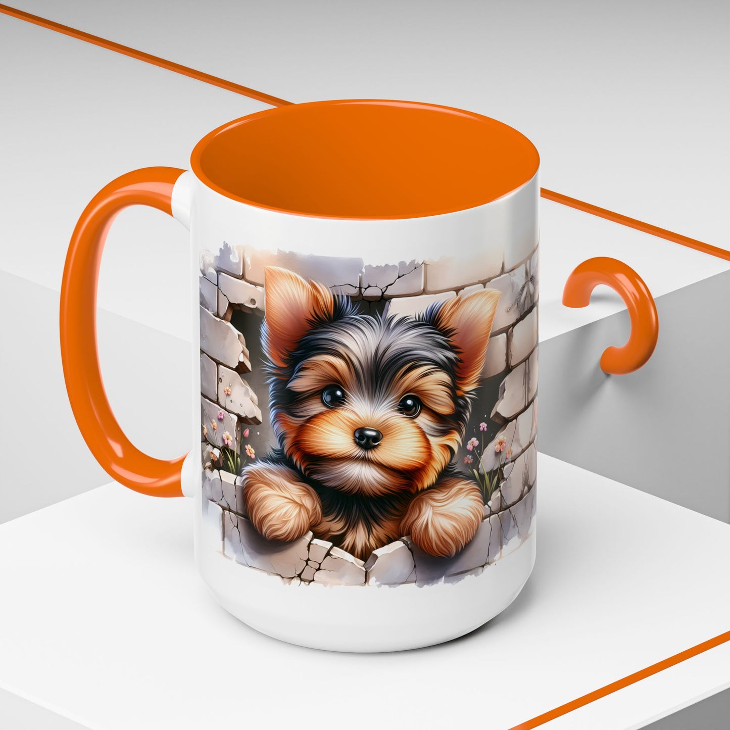 🎀🐶 Yorkie Puppy Accent Mug – Cute Peek-Through Dog Design for Animal Lovers ☕💖