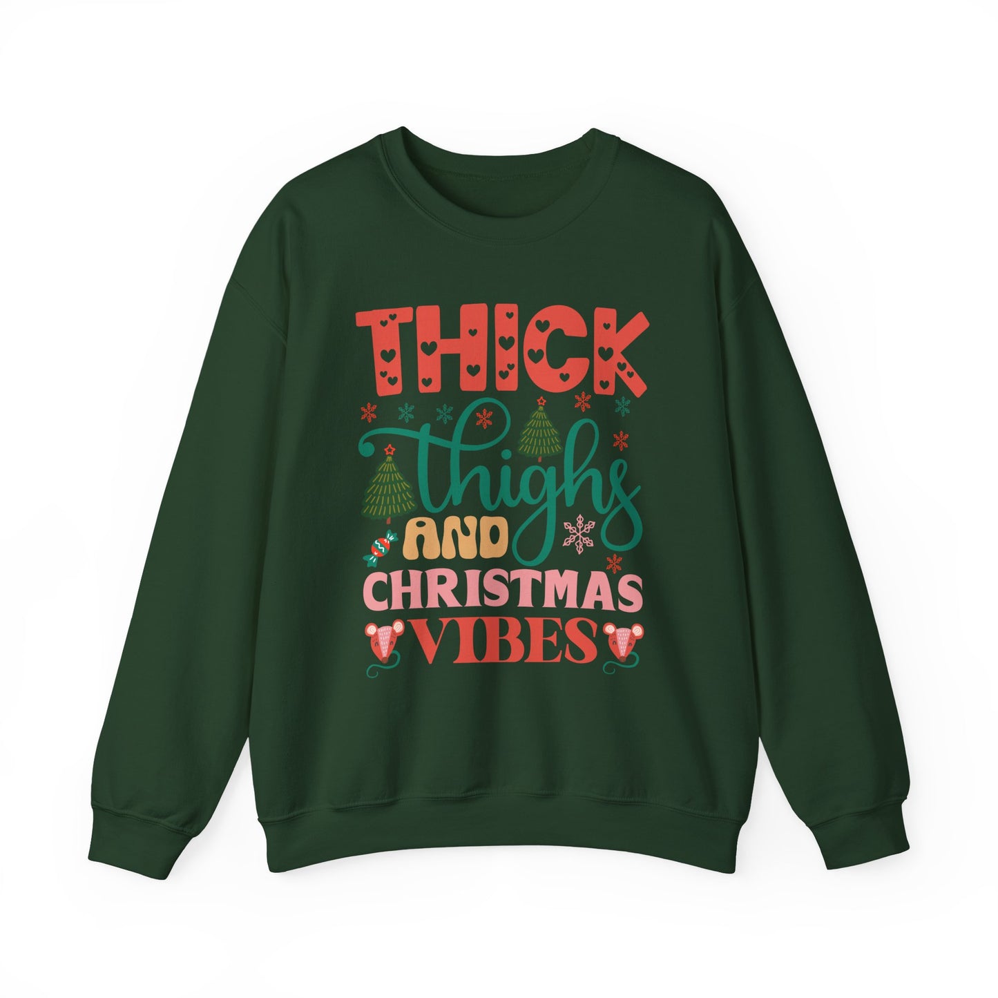 🎄💖 Thick Thighs & Christmas Vibes Crewneck – Cute, Confident & Cozy