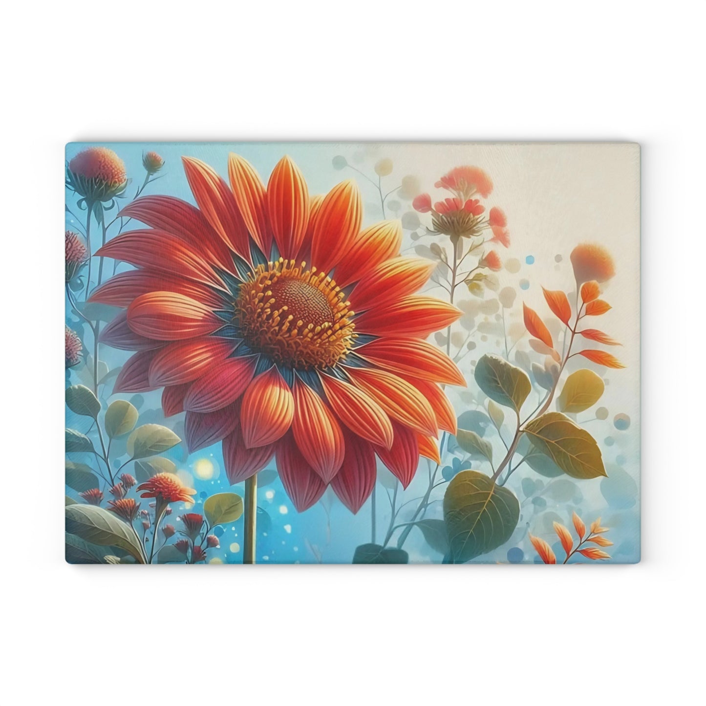 🌻 Bold Bloom – Tabla de cortar de vidrio con diseño de girasol vibrante