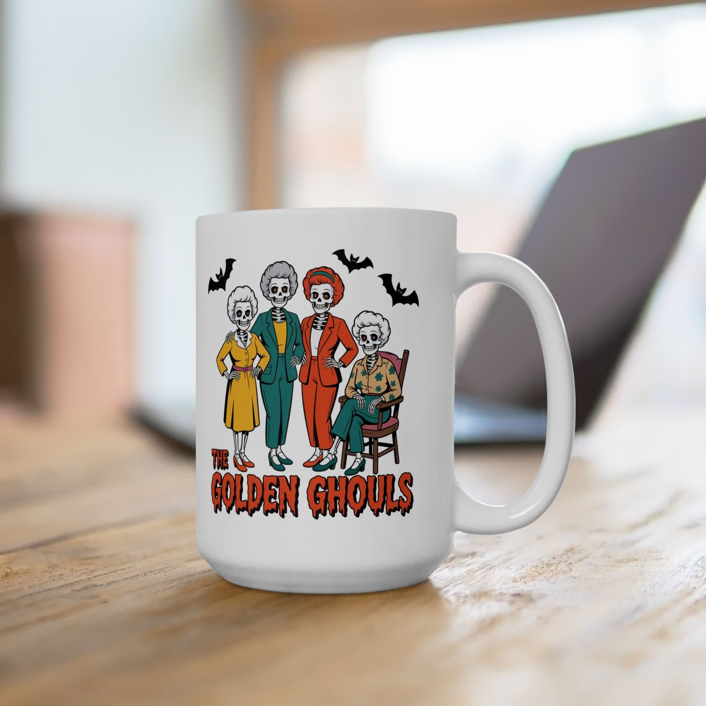 💀👵 The Golden Ghouls Mug – Funny Skeleton Halloween Coffee Cup 🎃☕