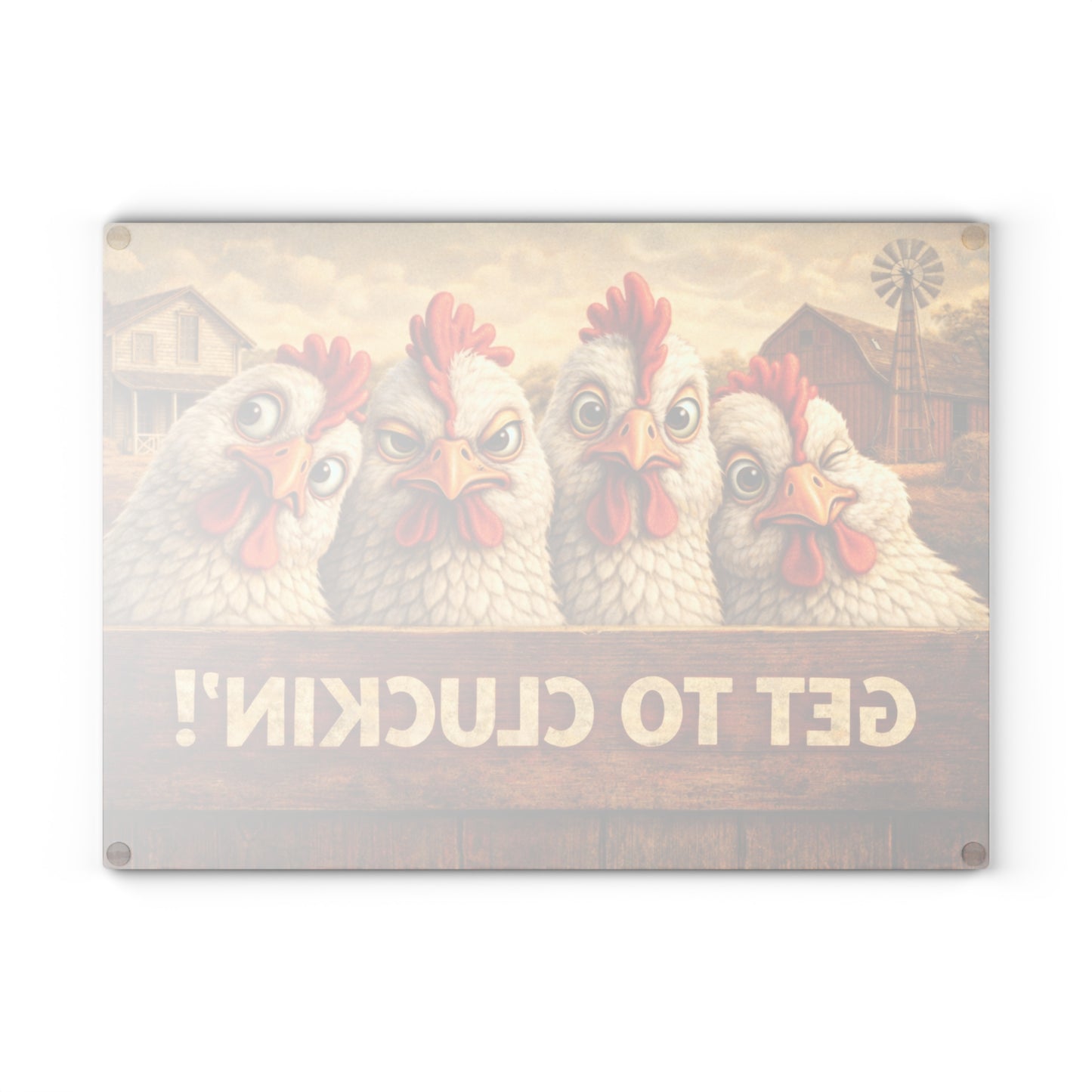 Get to Cluckin’! Funny Chicken Glass Cutting Board – Bold Farmhouse Kitchen Humor
