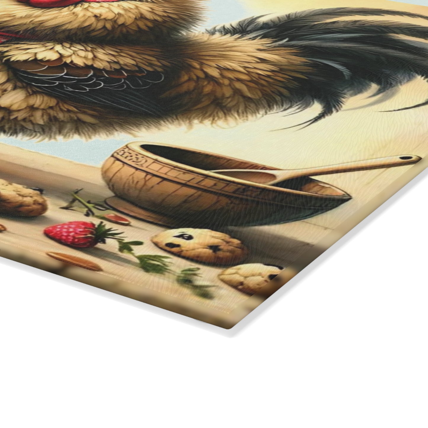 🐔🍪 “Just a Cluckin’ Good Baker” Glass Cutting Board – Cozy Laughs for Your Kitchen
