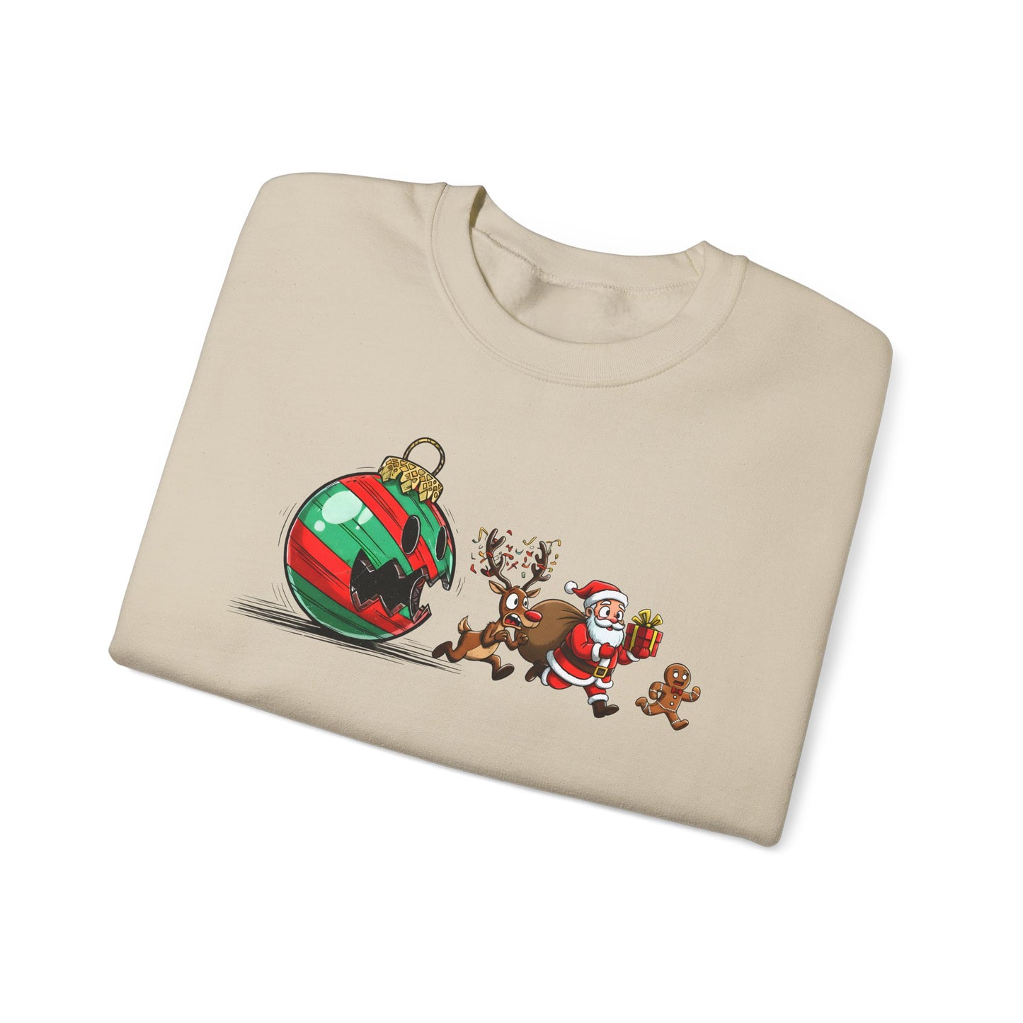 🎄🎅 Santa’s Great Ornament Escape Sweatshirt – Funny Christmas Crewneck for Holiday Laughs