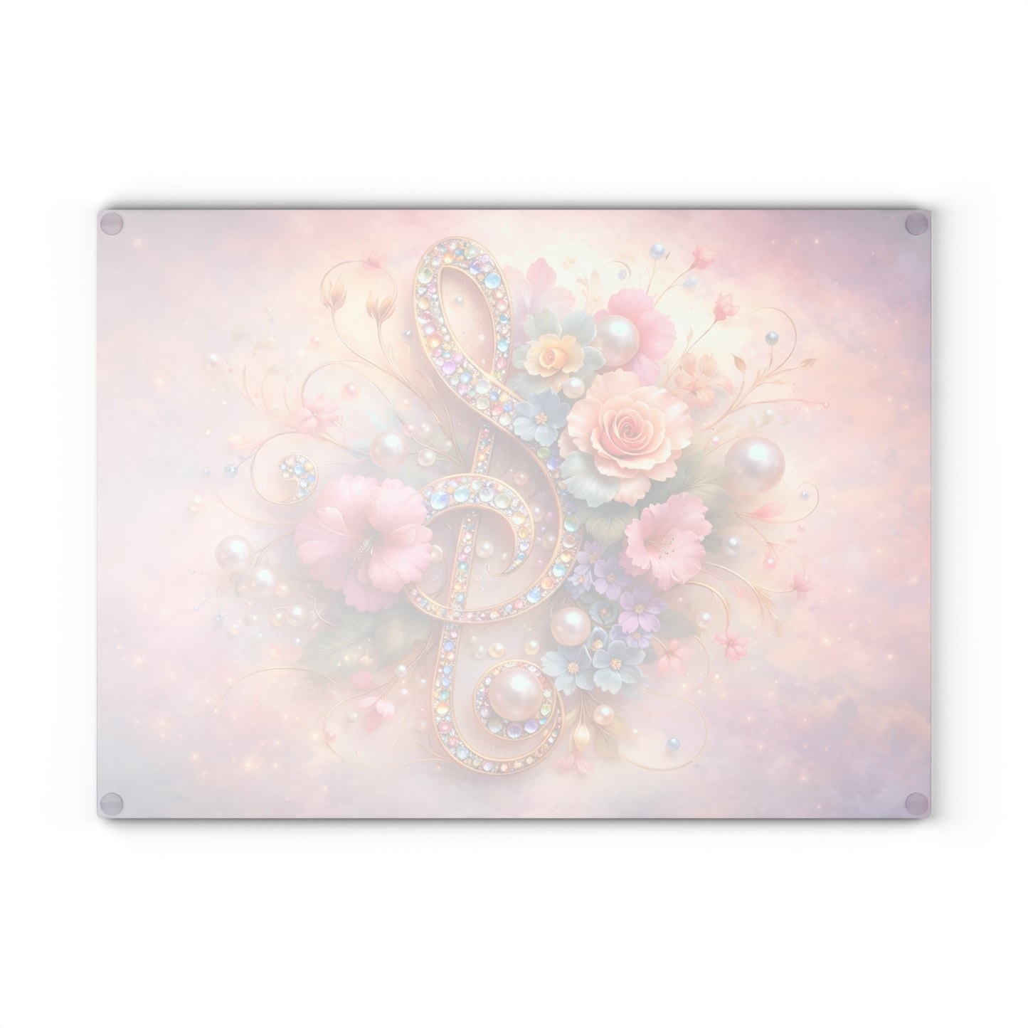 Floral Treble Clef Glass Cutting Board – Elegant Music-Inspired Art Kitchen Decor