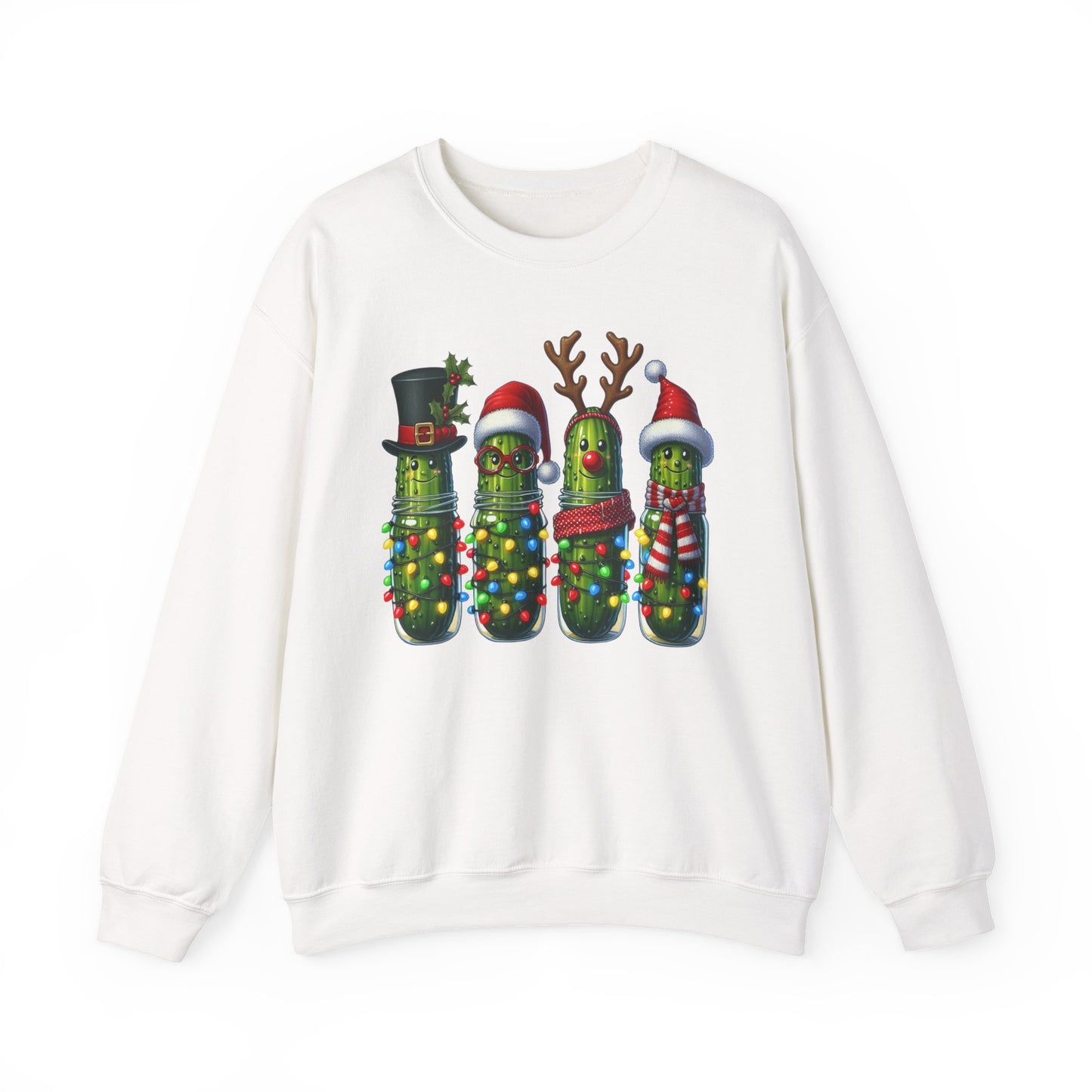 🥒✨ Merry Picklemas Crewneck – Festive Pickle Jars with Holiday Lights