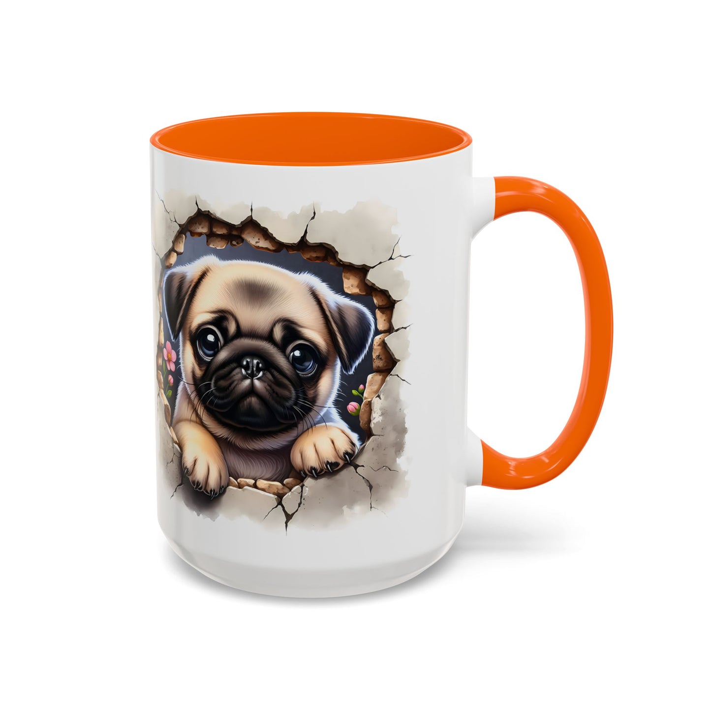 🐾💛 Pug Puppy Accent Mug – Cute Wrinkly Pug Coffee Cup ☕✨