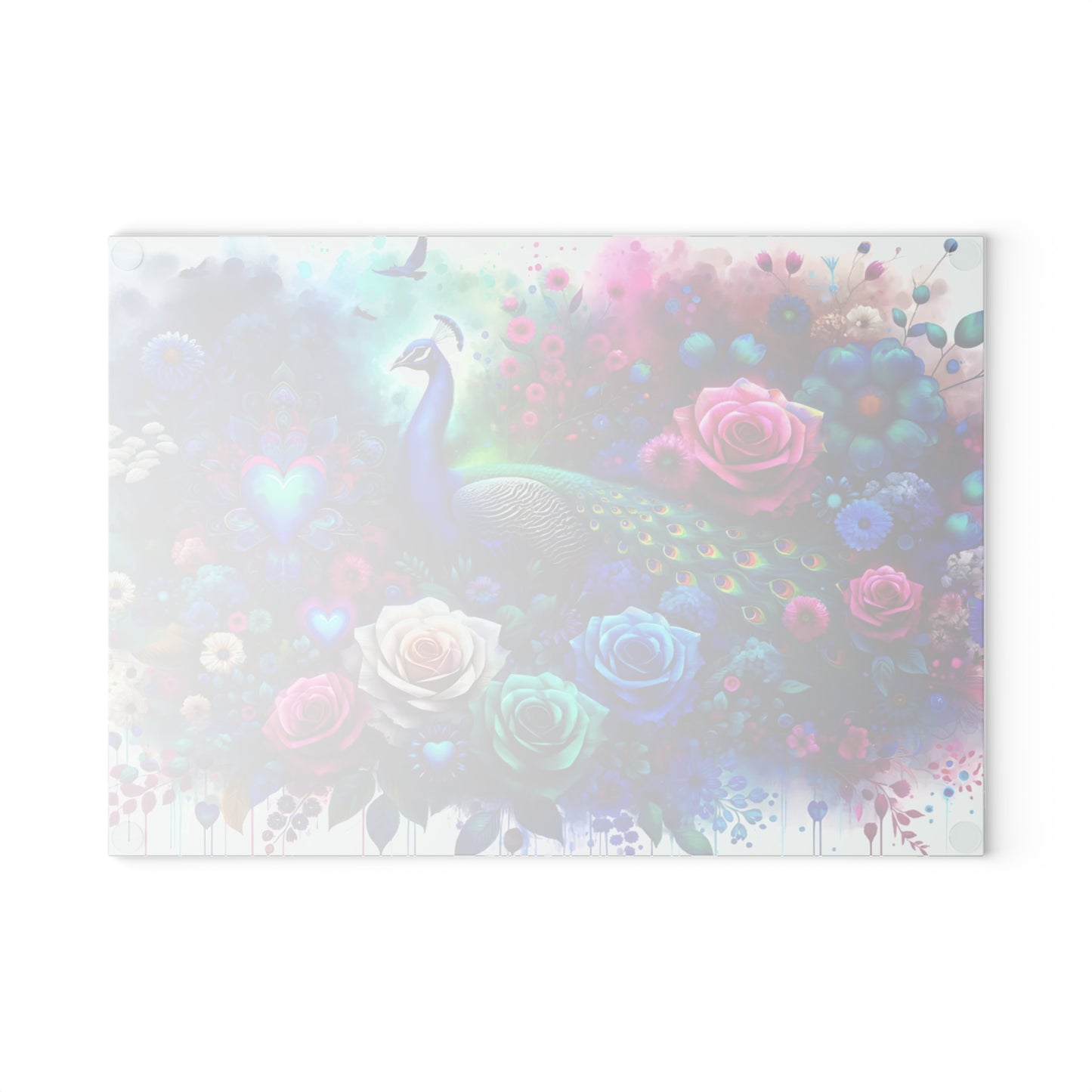 🦚🌹 Peacock Rainbow Floral Cutting Board – Vibrant Elegance Meets Artistic Charm 💙🌸
