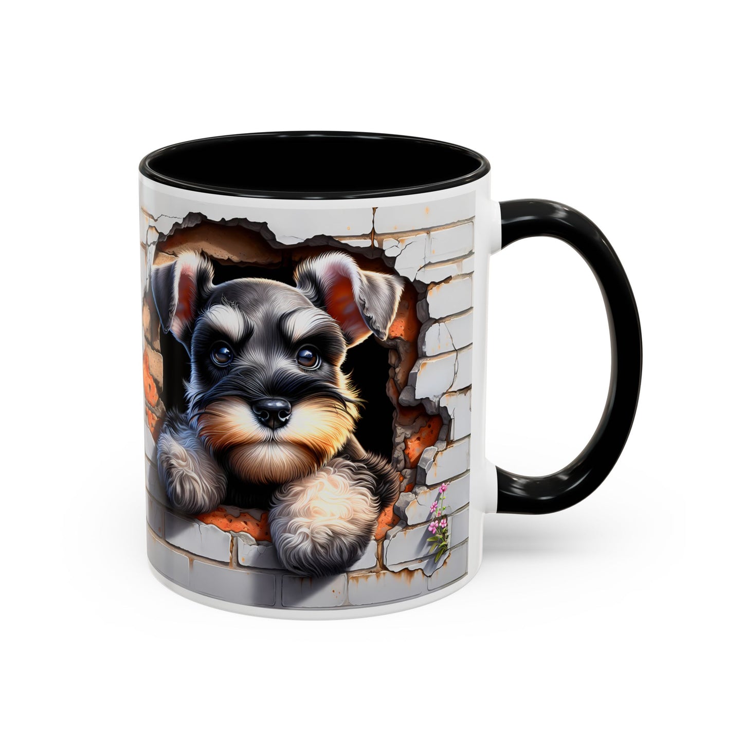 🎀🐶 Schnauzer Puppy Accent Mug – Cute Peek-Through Dog Design for Animal Lovers ☕💖