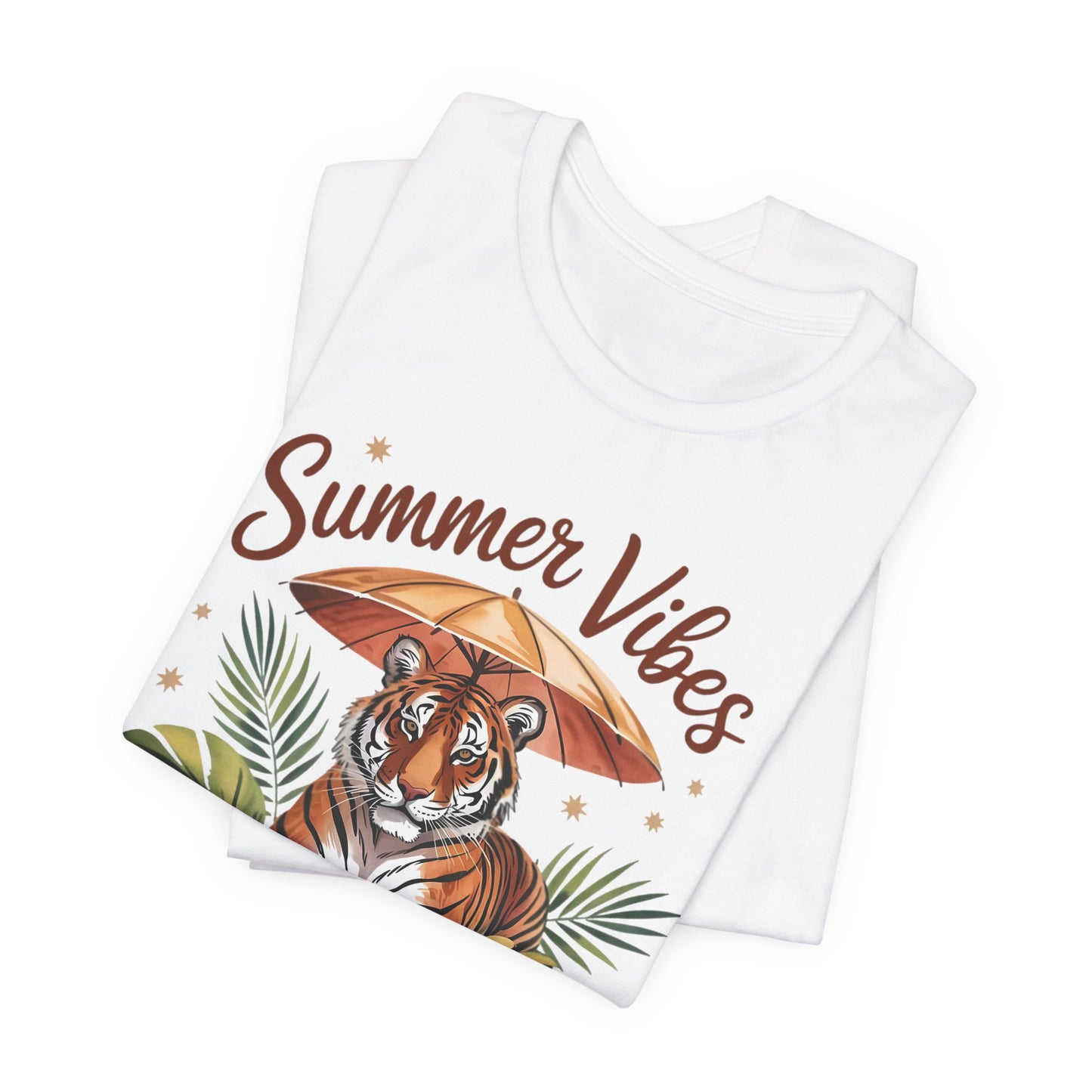 Camiseta Summer Vibes Tiger – Gráfico de palmeras de la selva con paraguas | Múltiples opciones de color