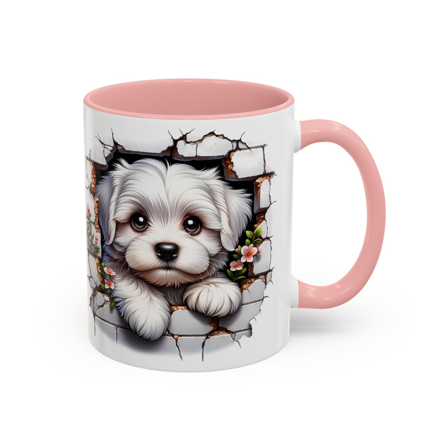 🎀🐶 Maltese Puppy Accent Mug – Cute Peek-Through Dog Design for Animal Lovers ☕💖