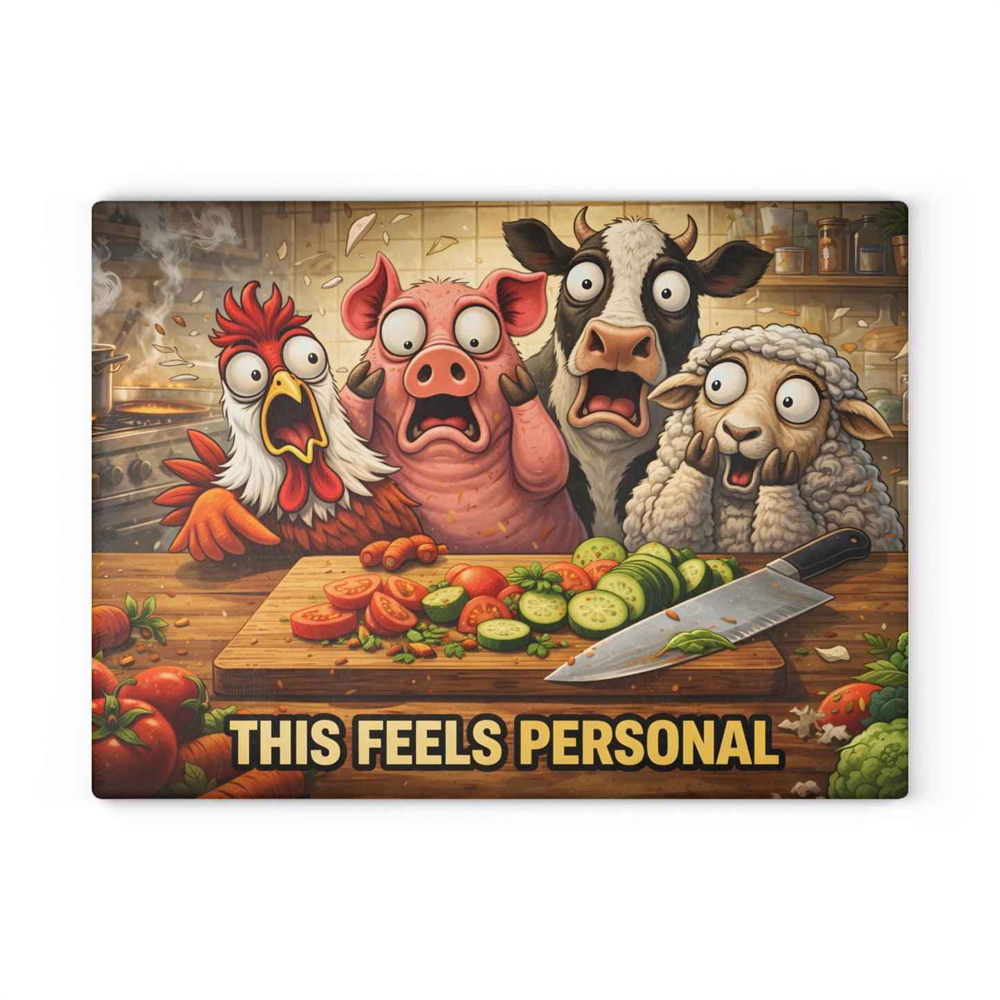 This Feels Personal Glass Cutting Board – Funny Farm Animal Kitchen Art