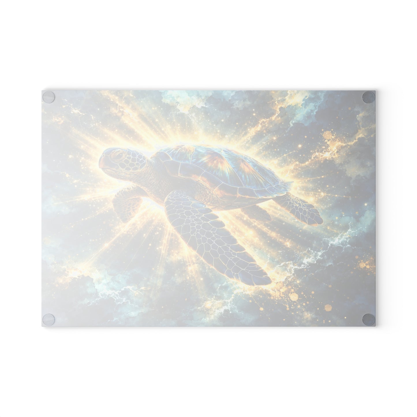 Radiant Sea Turtle Glass Cutting Board – Luminous Ocean Wildlife Art