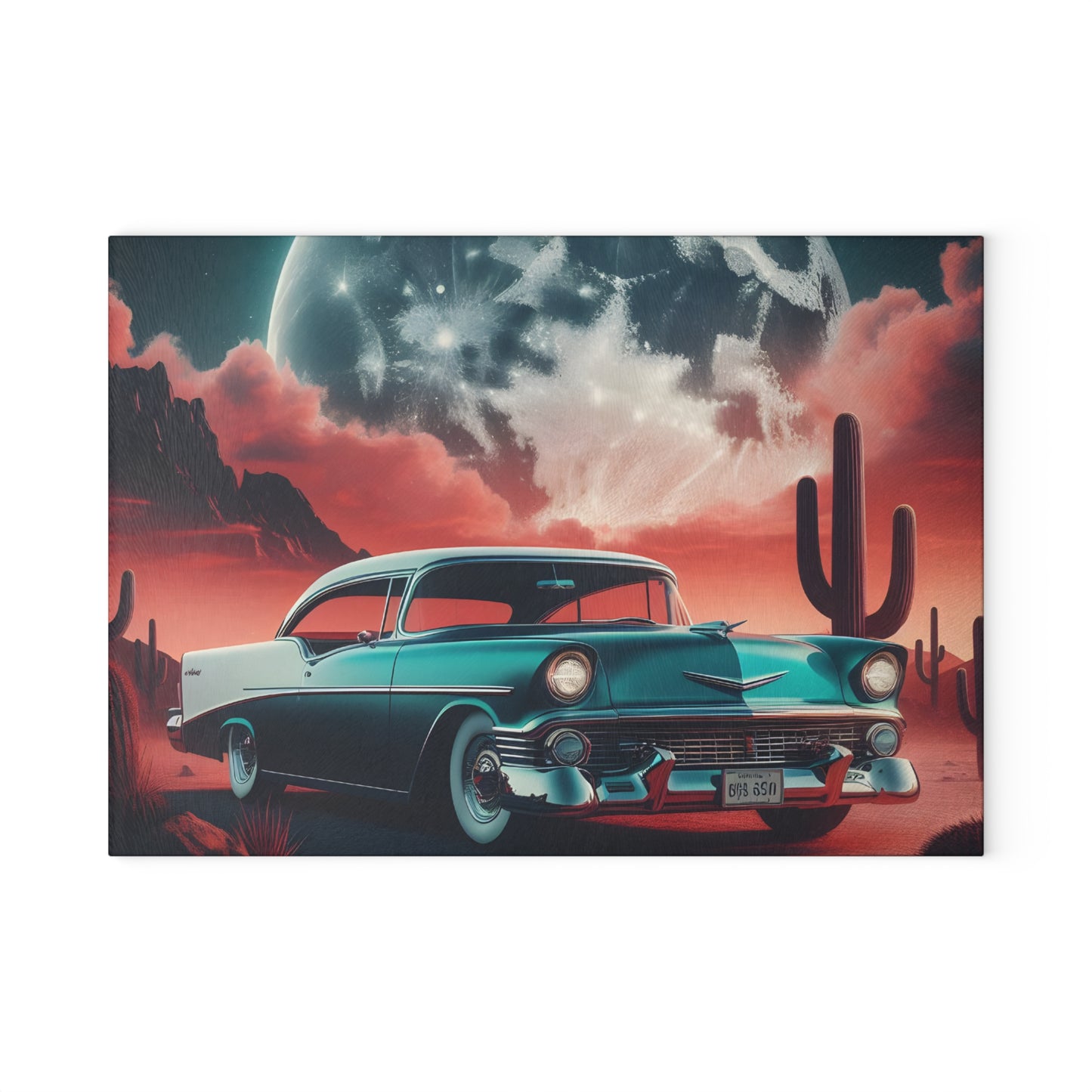 🌵 Retro Desert Night Car Cutting Board – Vintage Vibes for Your Kitchen 🚗