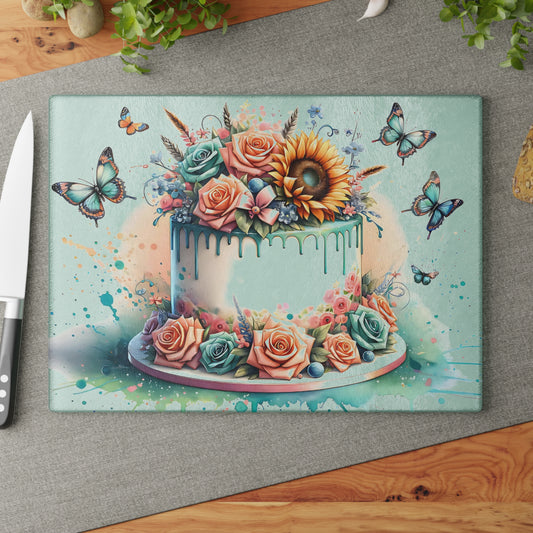 🎂🌸 Floral Celebration Cake Cutting Board – Personalized Birthday & Anniversary Gift 🦋✨