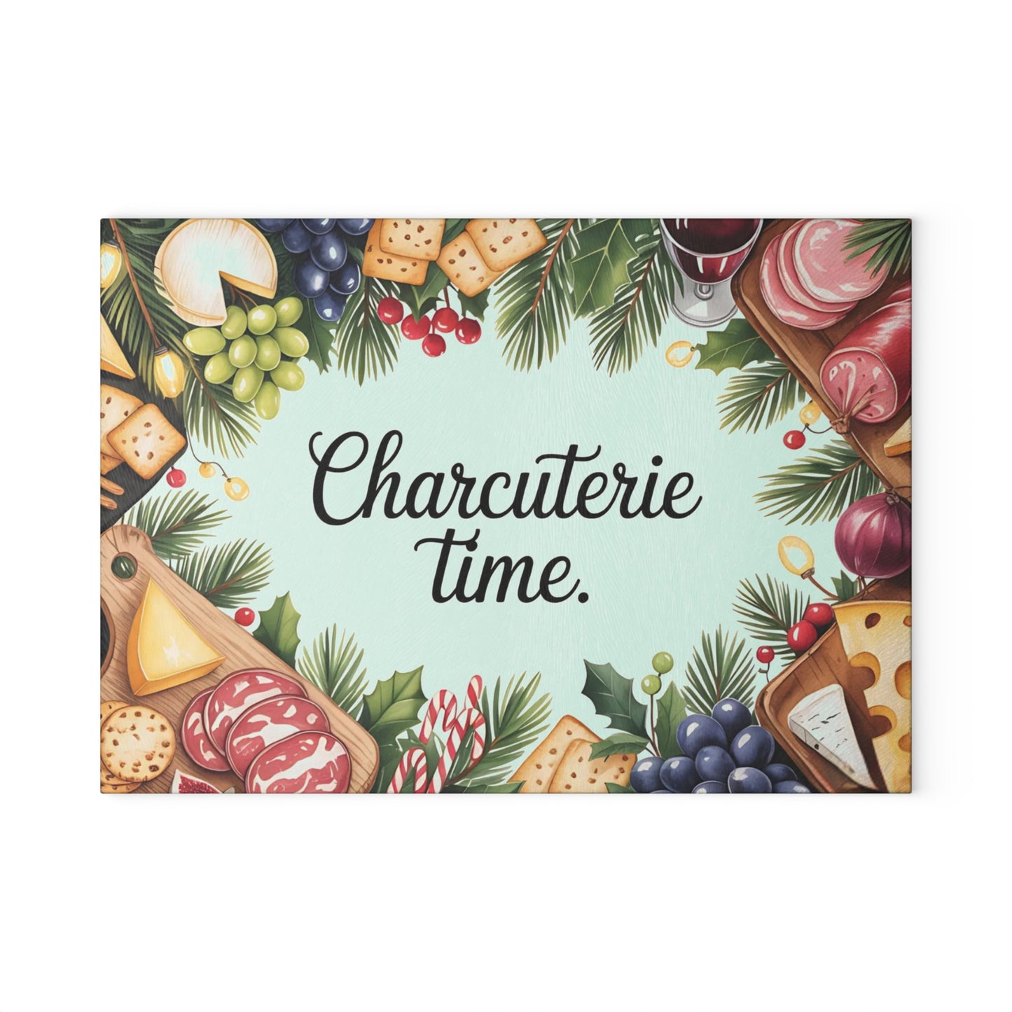 🧀🍇 “Snack Board Time” Glass Cutting Board – Festive Spread Vibes for Your Kitchen