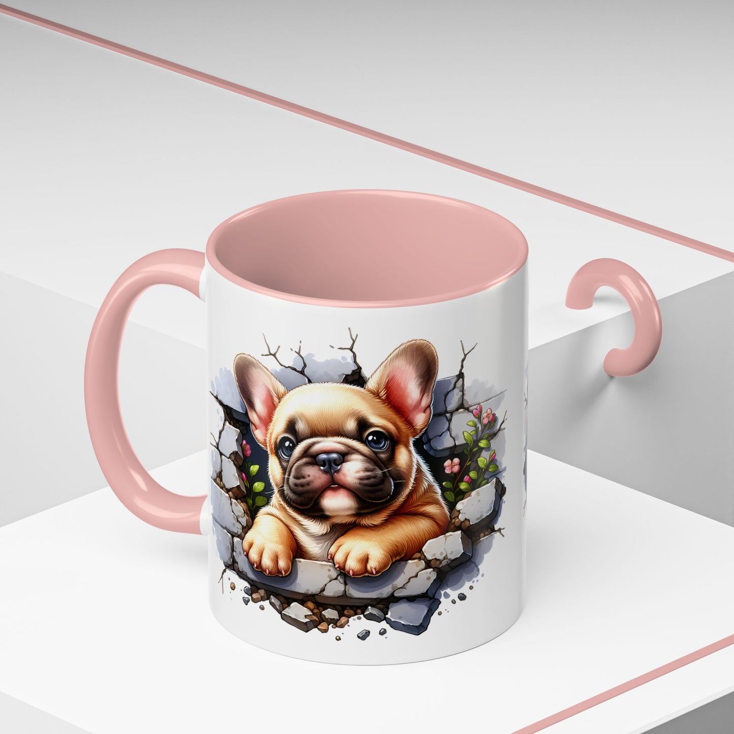 🐾☕ Tan French Bulldog Puppy Accent Mug – Sweet Peek-Through Pup Design ✨