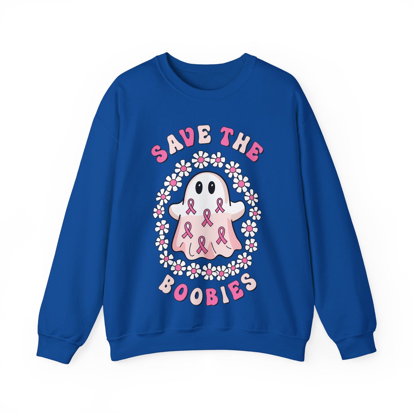 👻🎀 Save the Boobies Ghost Sweatshirt – Cute Breast Cancer Awareness Crewneck