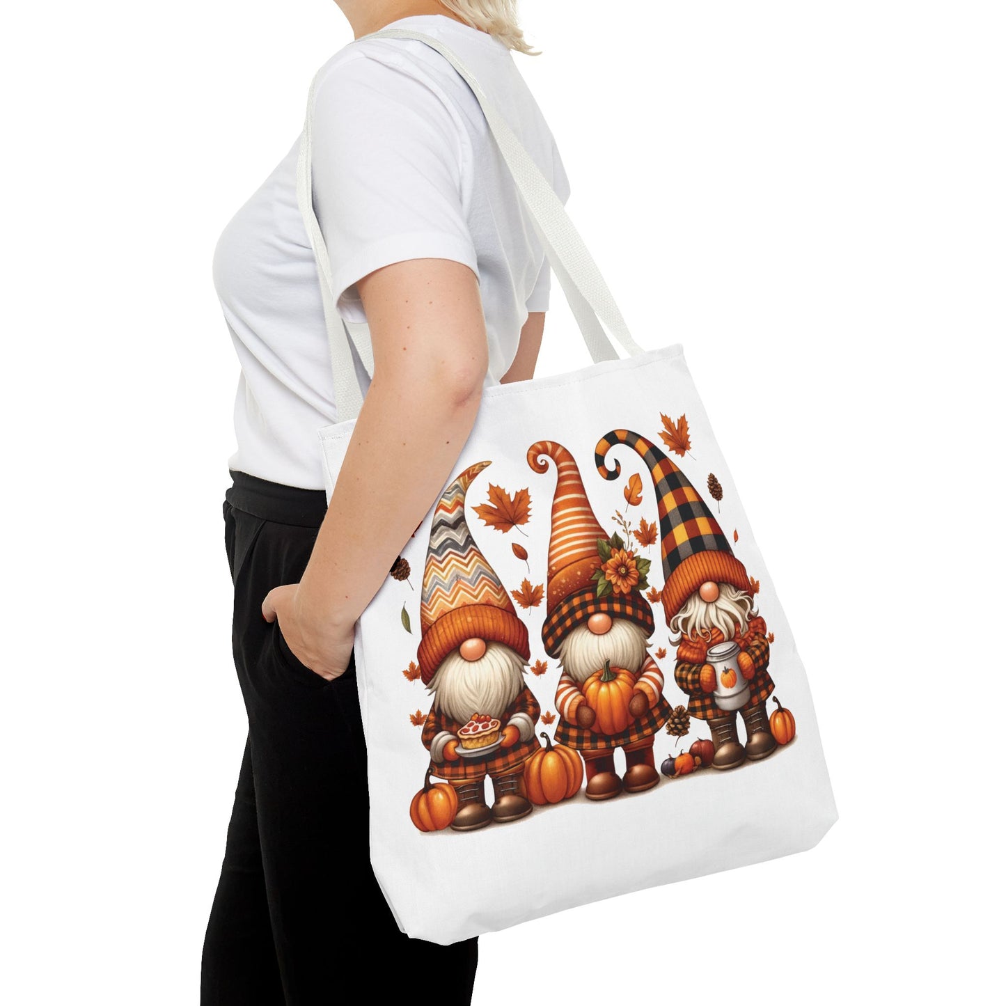 🍁 Autumn Gnome Trio Tote Bag – Cozy Fall Charm with Pumpkin Spice Magic