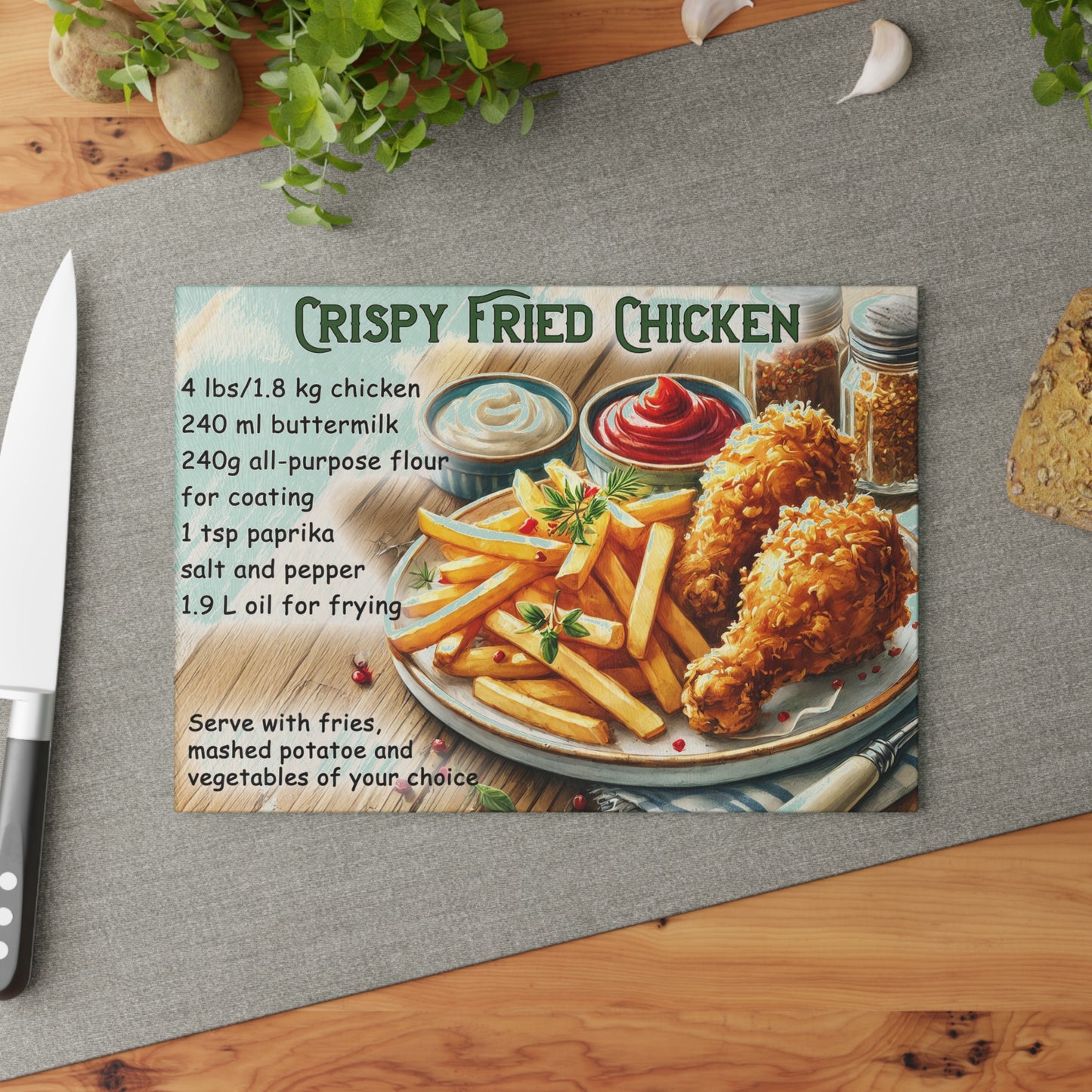 🍗 Crispy Fried Chicken Recipe – Southern Kitchen Charm Glass Cutting Board