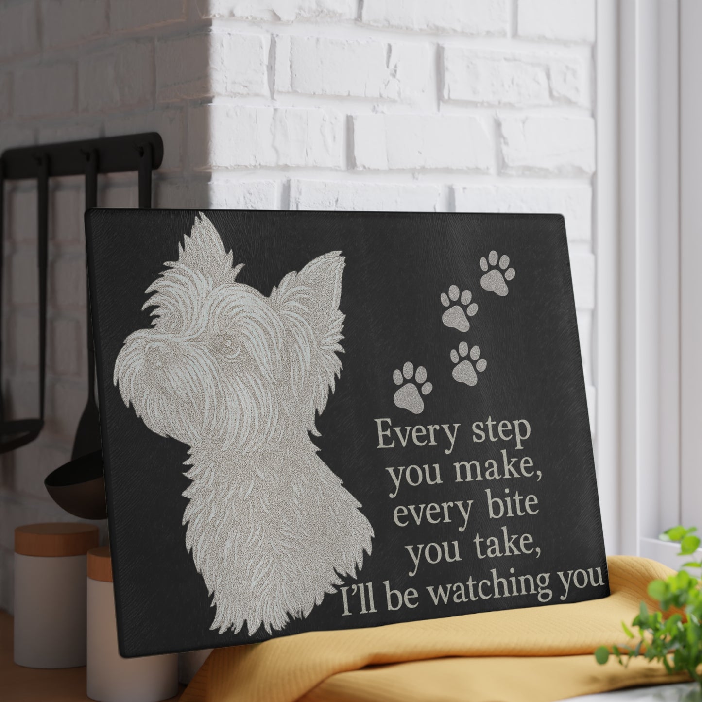 🐾👀 Yorkie Watching You Cutting Board – Playful Pup Charm for Your Kitchen 🍴✨