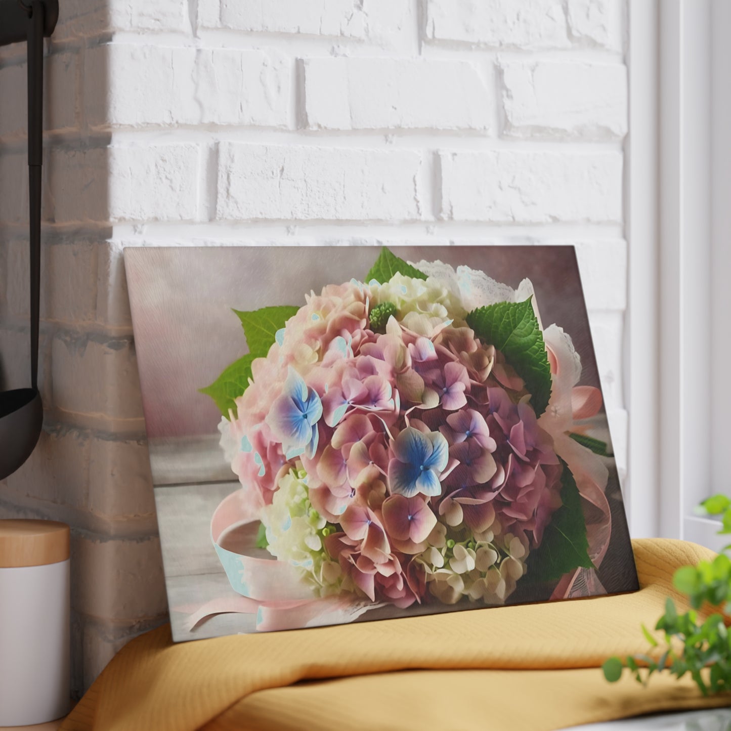 Tabla de cortar de vidrio templado con flores de hortensia: elegante decoración floral para la cocina, regalo único, tabla de cortar de vidrio, tabla para charcutería, tabla de cortar personalizada, flores