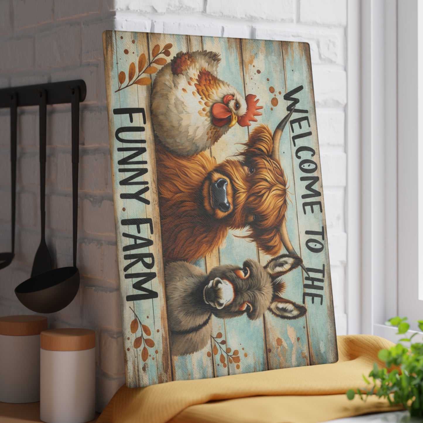 Funny Farm Animal Cutting Board – Rustic Farmhouse Humor for Your Kitchen