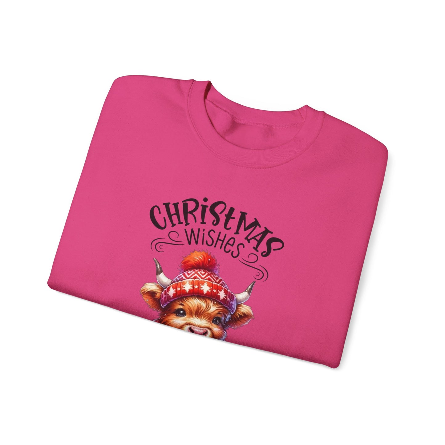 🎄☕🐮 Christmas Wishes and Cocoa Kisses Sweatshirt – Cozy Highland Cow Holiday Sweater ❄️❤️