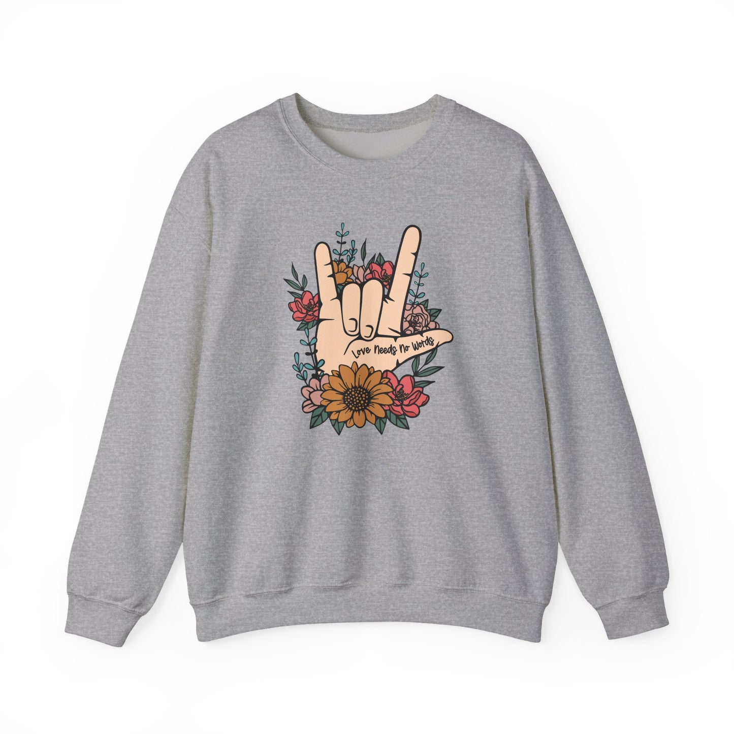 🎄🤟 Love Needs No Words Christmas Sweatshirt – ASL Holiday Floral Design for Meaningful Gifts 🌸🎁